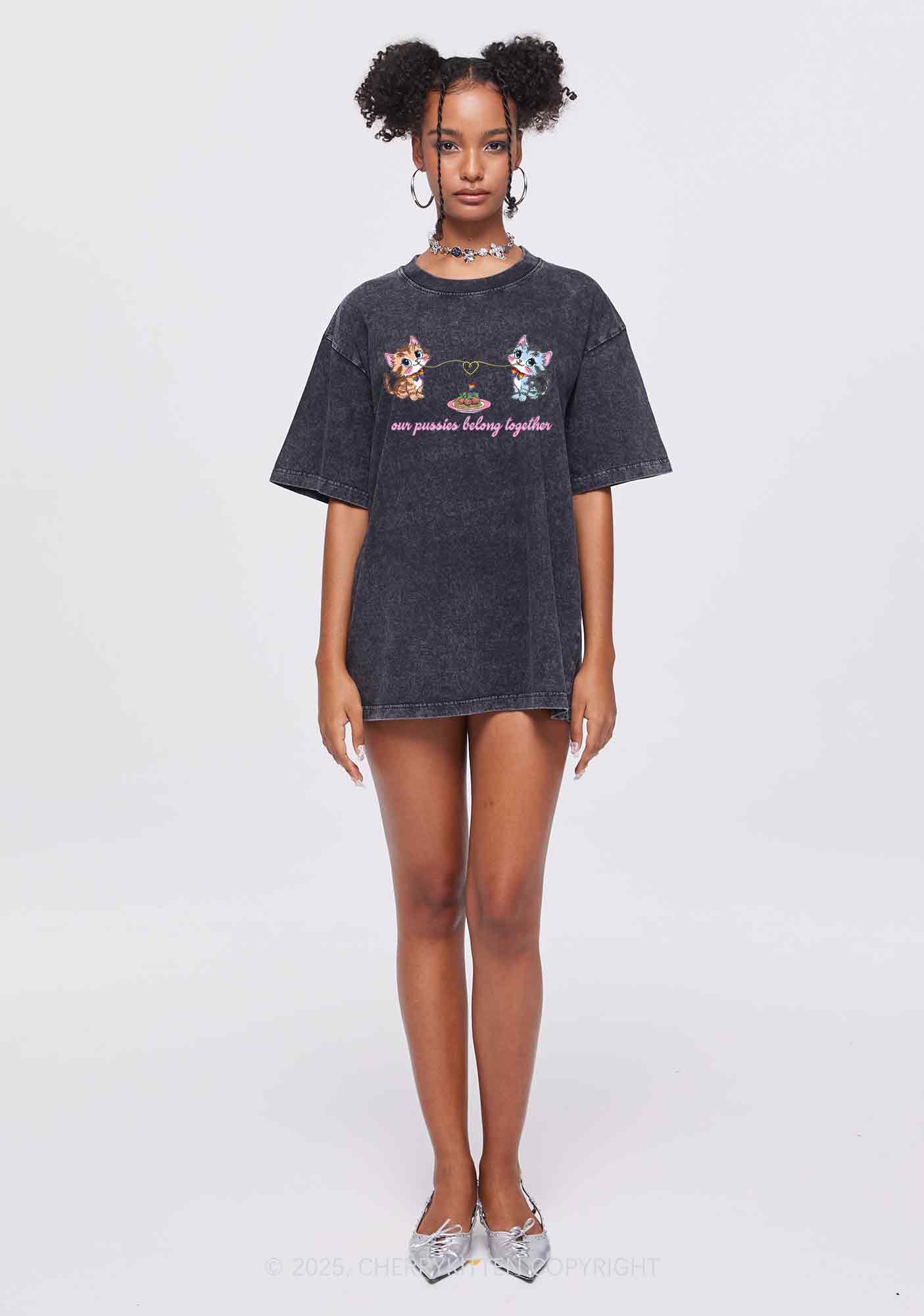 Our Puxxies Belong Together Pride Y2K Shirts Washed Tee Cherrykitten - Image 2