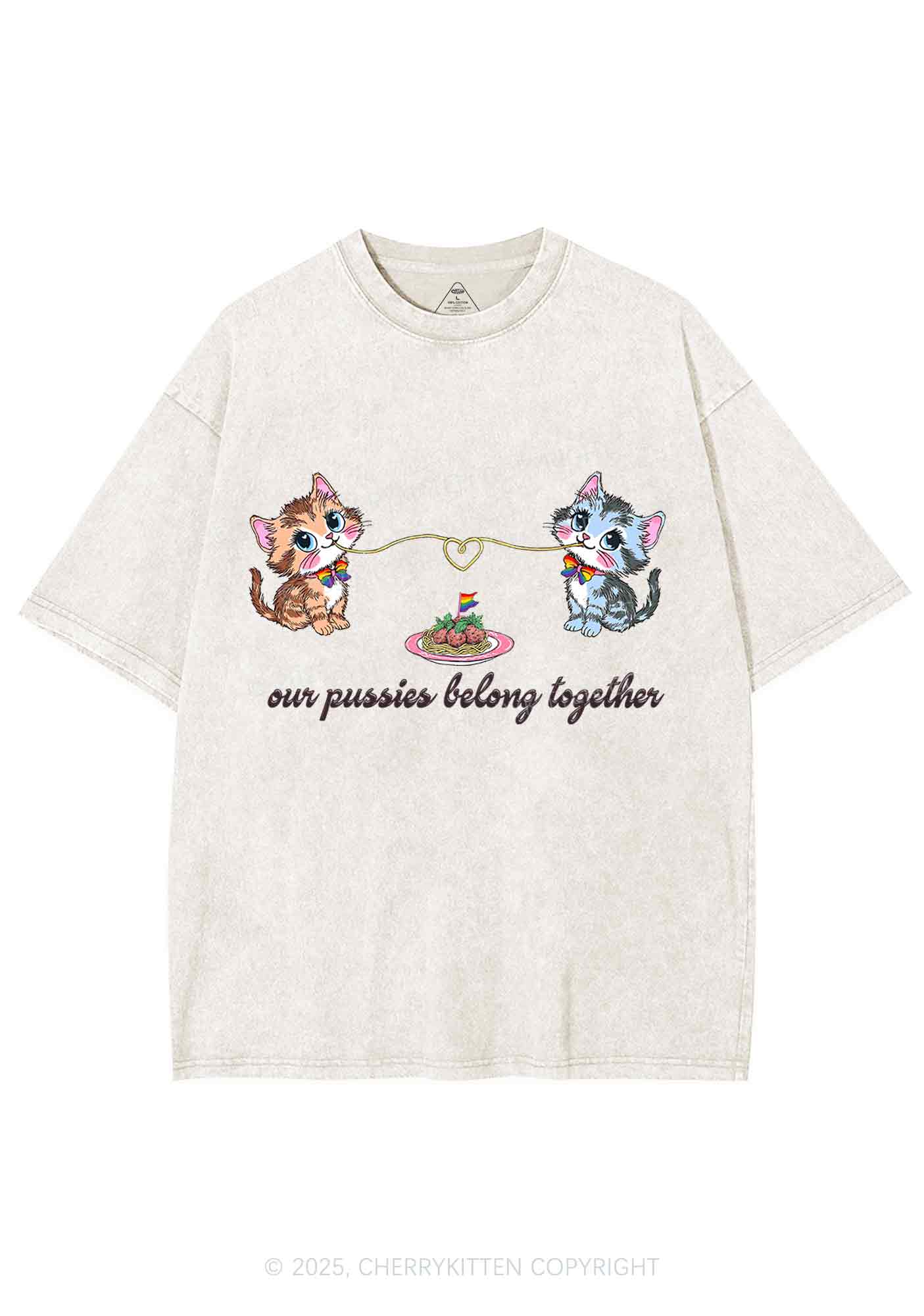 Our Puxxies Belong Together Pride Y2K Shirts Washed Tee Cherrykitten - Image 5