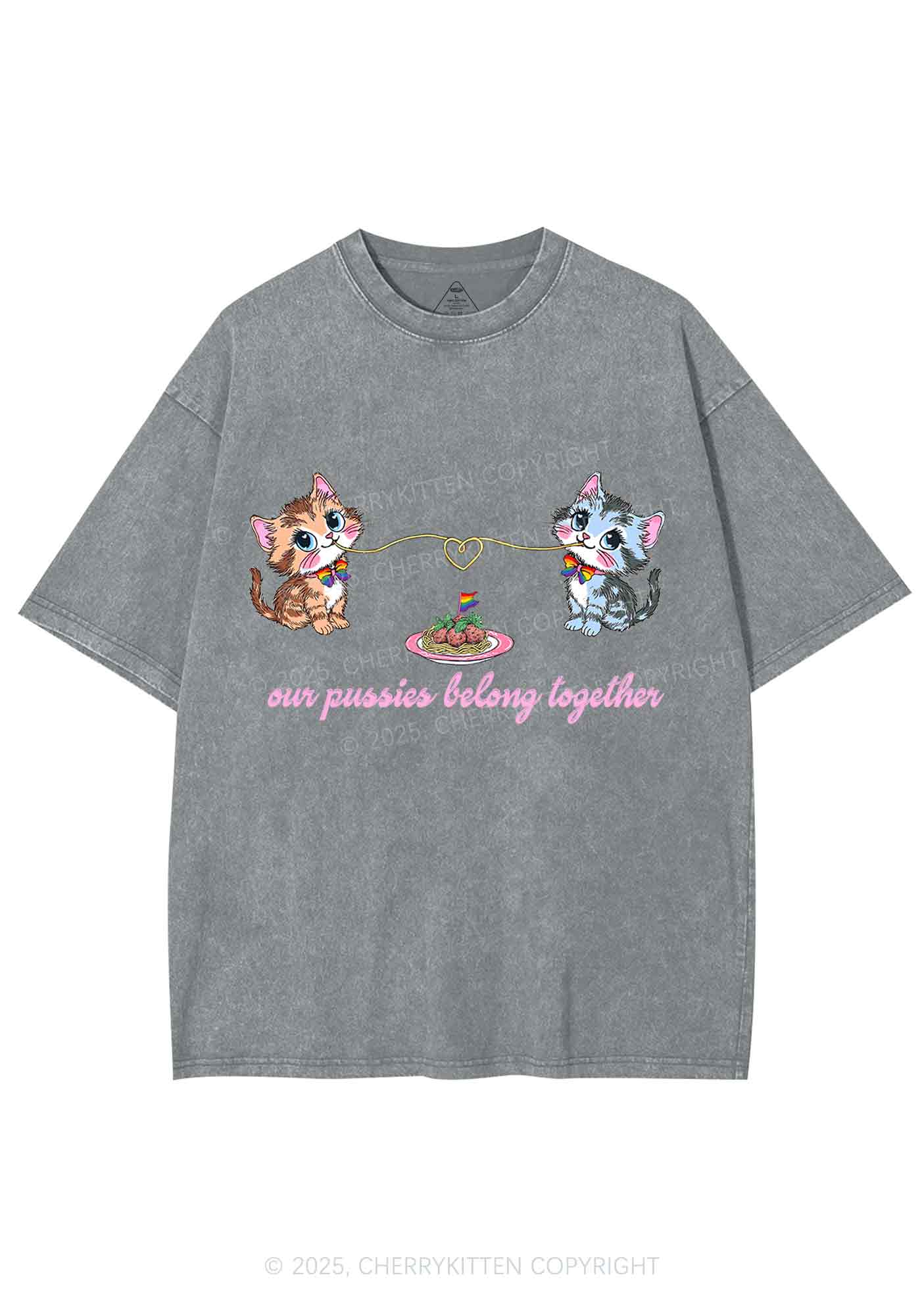 Our Puxxies Belong Together Pride Y2K Shirts Washed Tee Cherrykitten - Image 6