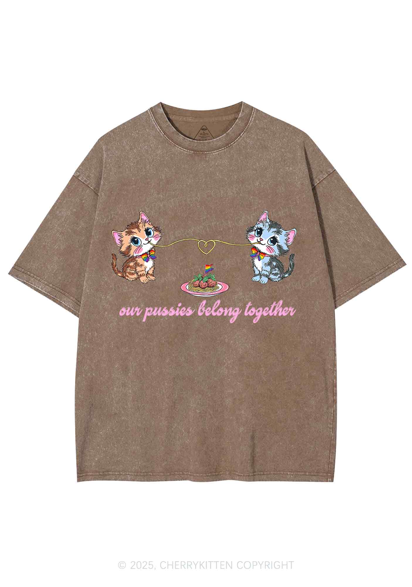 Our Puxxies Belong Together Pride Y2K Shirts Washed Tee Cherrykitten - Image 7