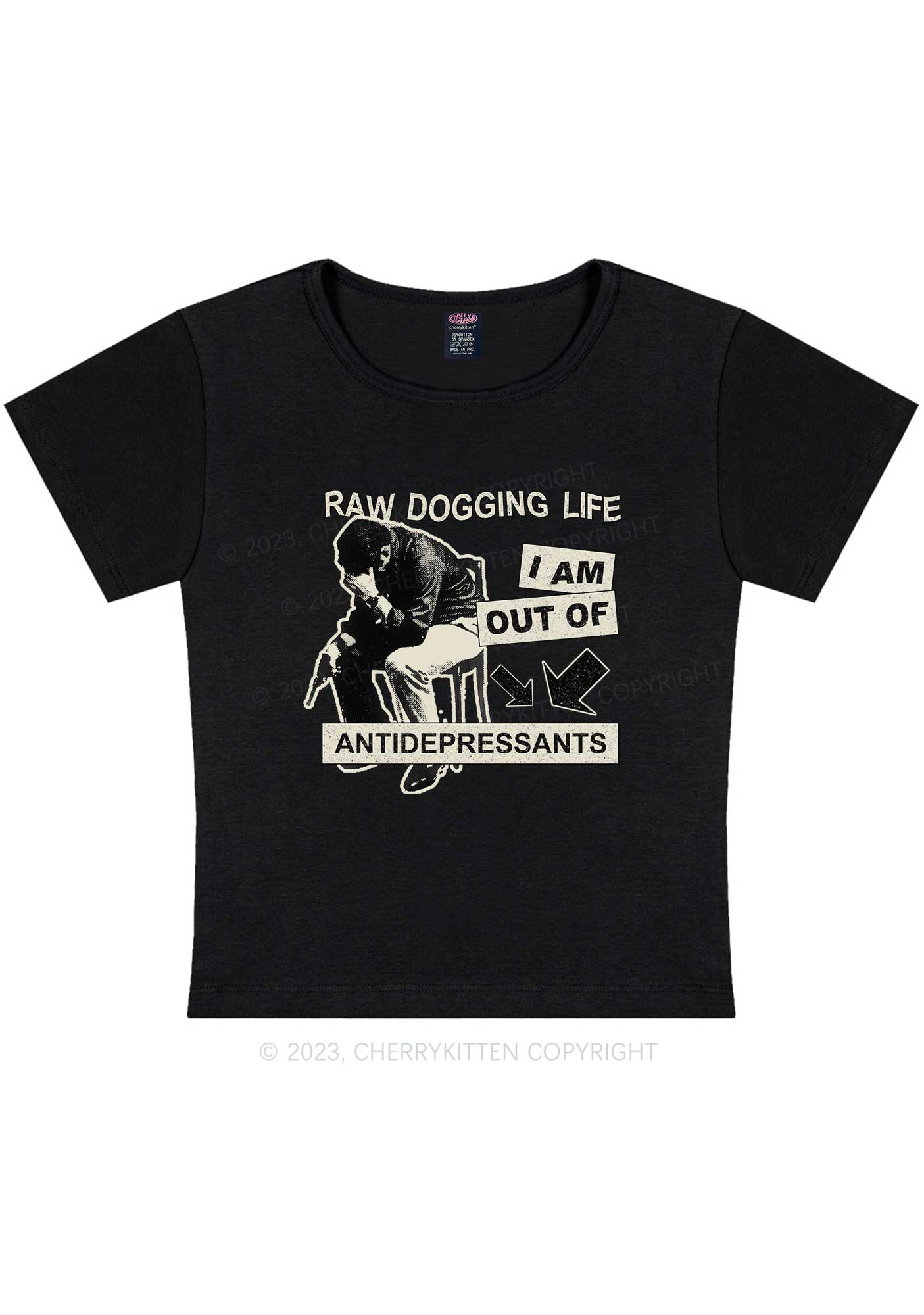 Out Of Antidepressants Y2K Baby Tee Cherrykitten - Image 3