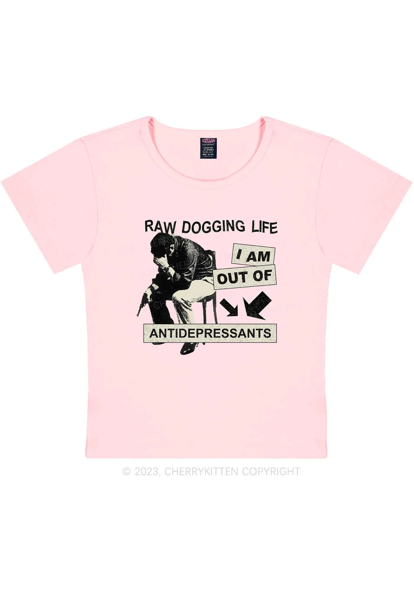 Out Of Antidepressants Y2K Baby Tee Cherrykitten - Image 9