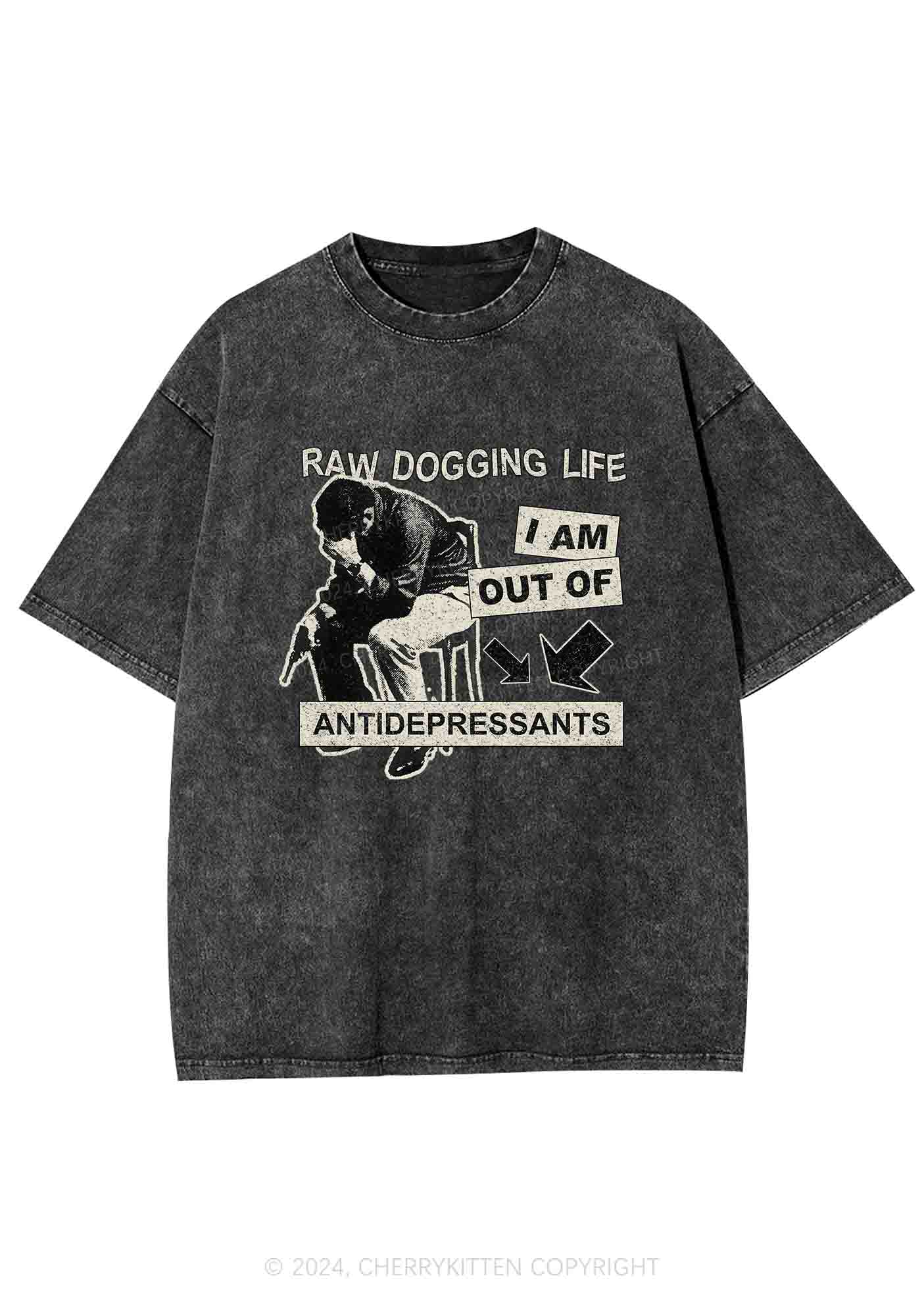 Out Of Antidepressants Y2K Washed Tee Cherrykitten - Image 3