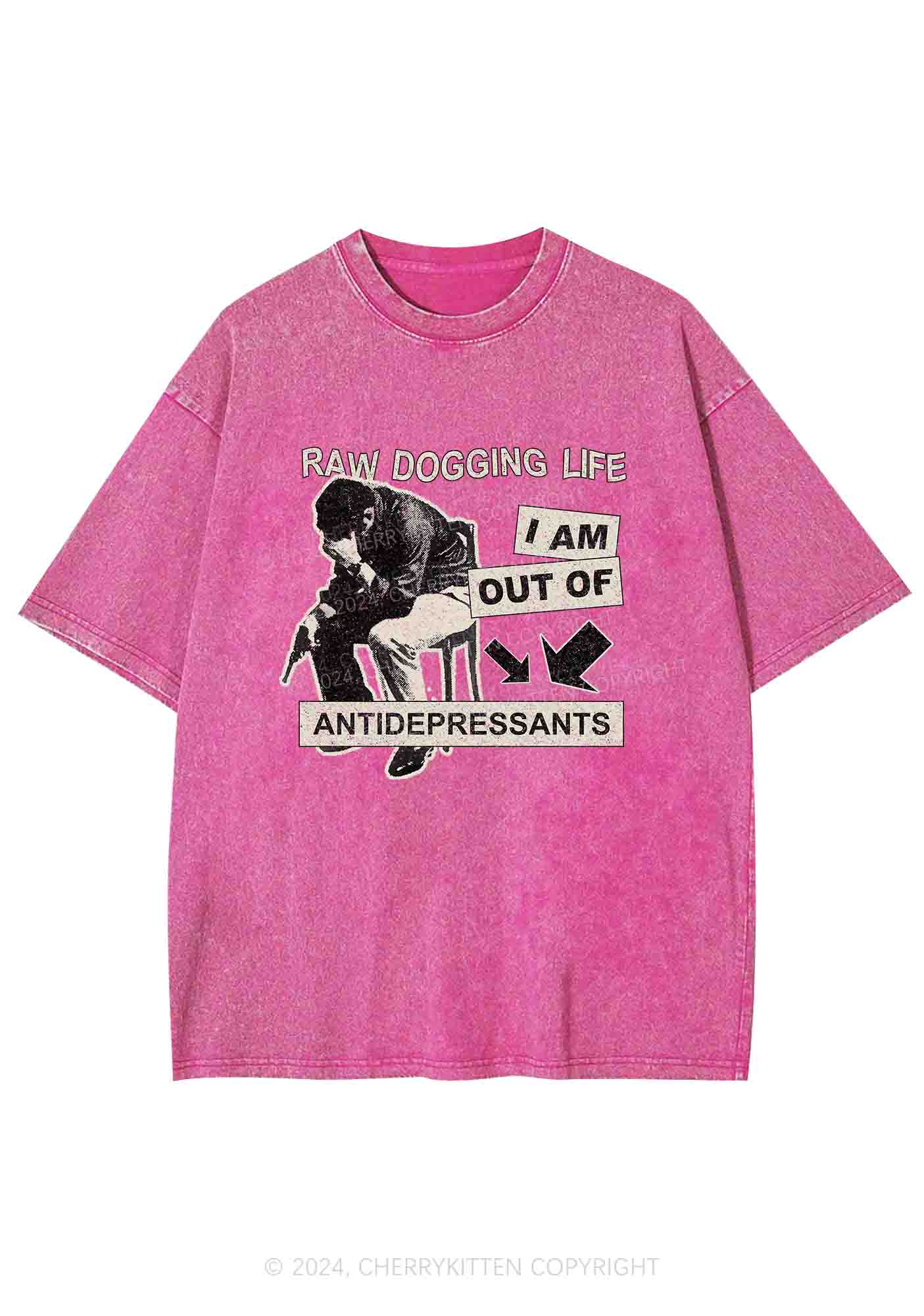 Out Of Antidepressants Y2K Washed Tee Cherrykitten - Image 4