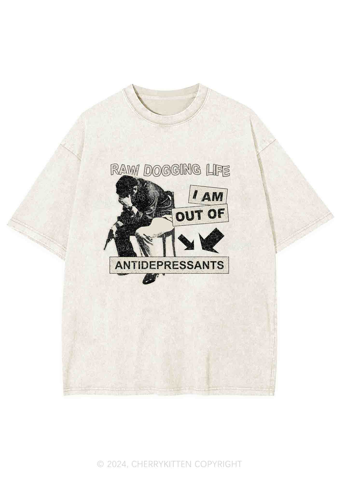 Out Of Antidepressants Y2K Washed Tee Cherrykitten - Image 5