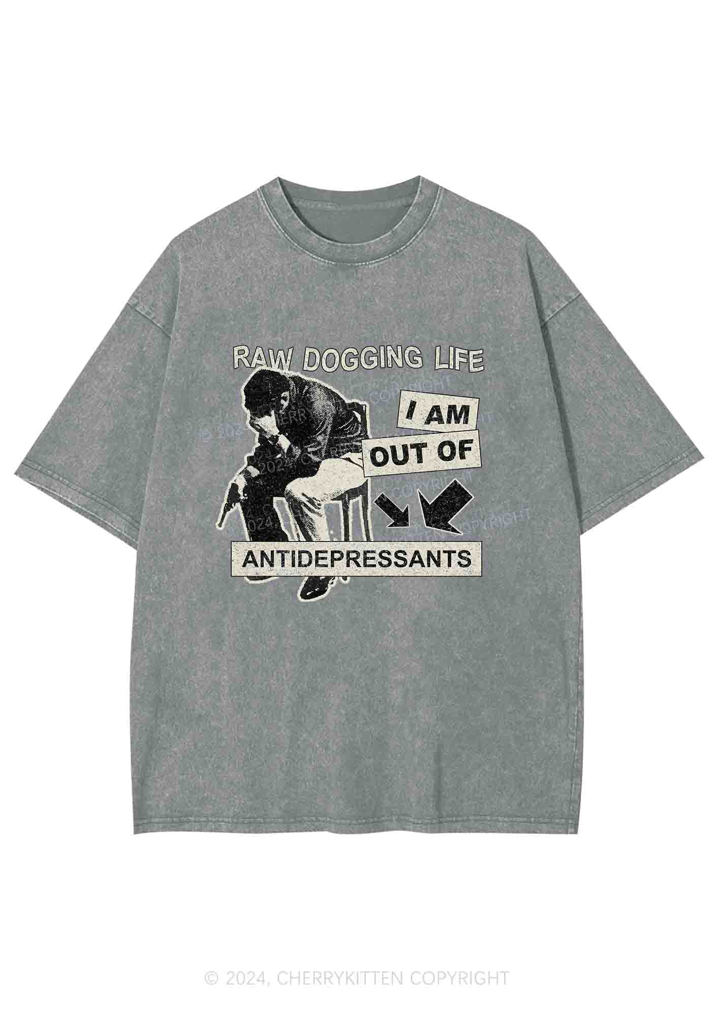Out Of Antidepressants Y2K Washed Tee Cherrykitten - Image 7