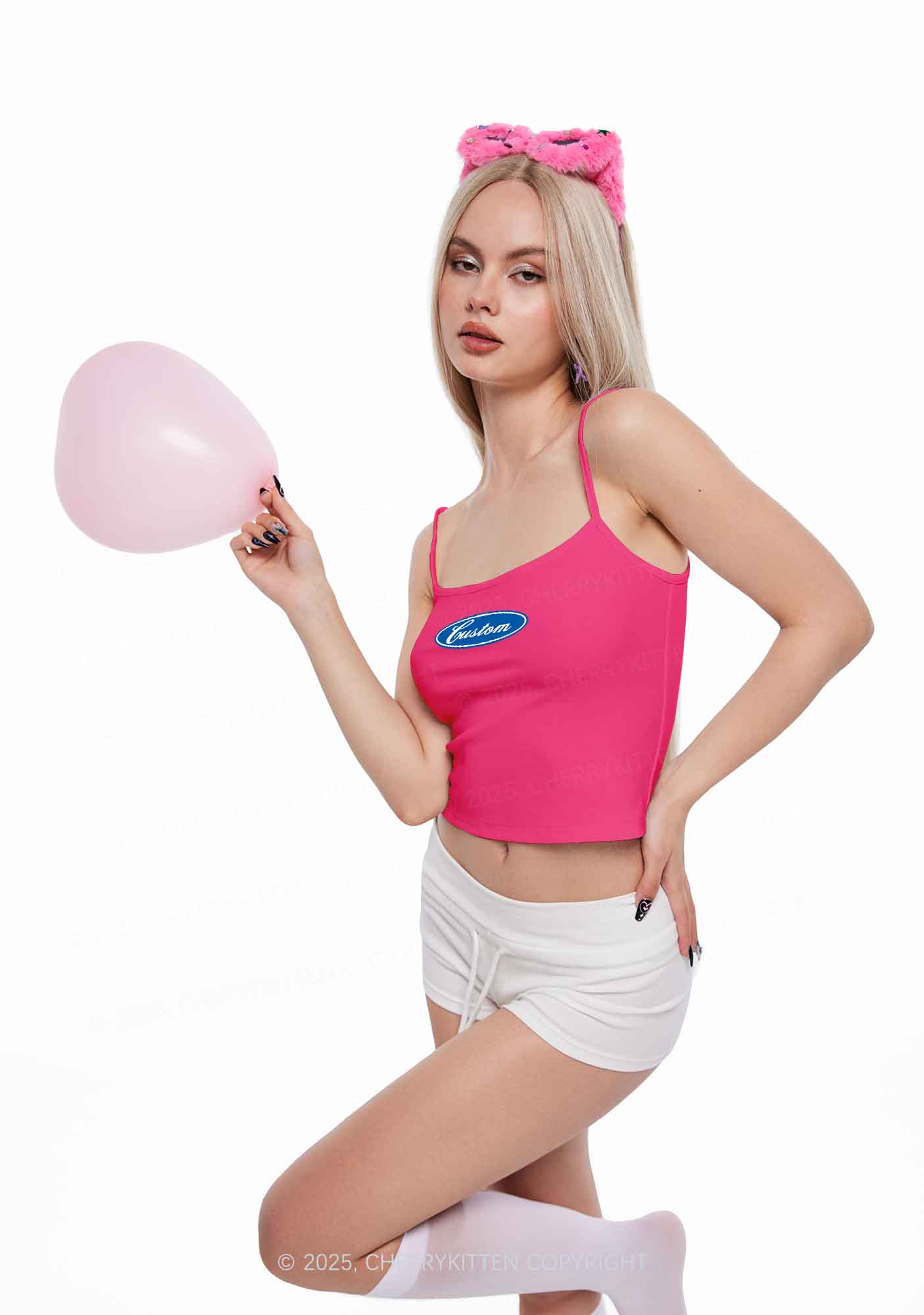 Oval Custom Text Y2K Spaghetti Strap Cami Cherrykitten - Image 2