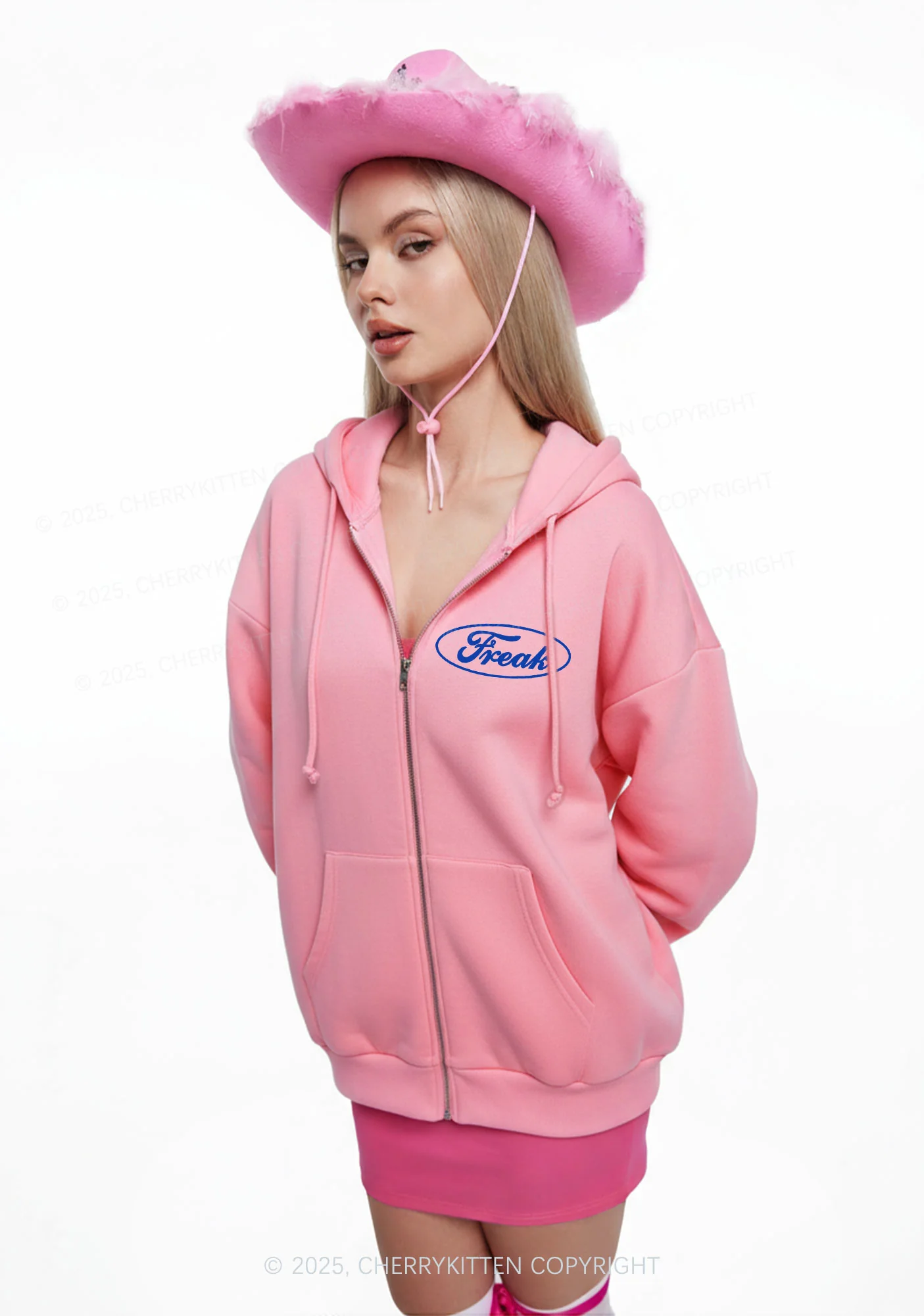 Oval Freak Y2K Bunny Ear Zip Hoodie Cherrykitten - Image 2