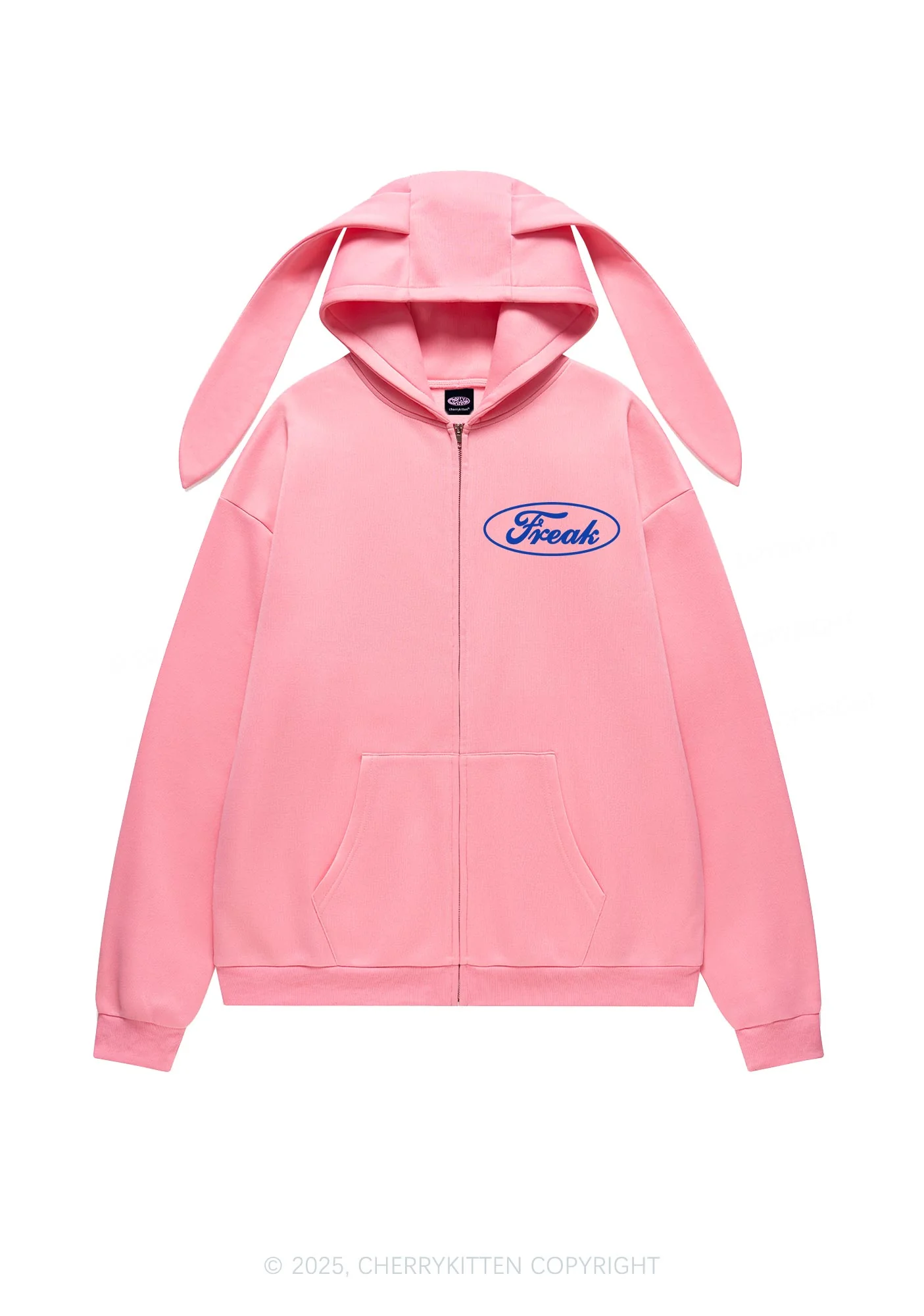 Oval Freak Y2K Bunny Ear Zip Hoodie Cherrykitten - Image 3