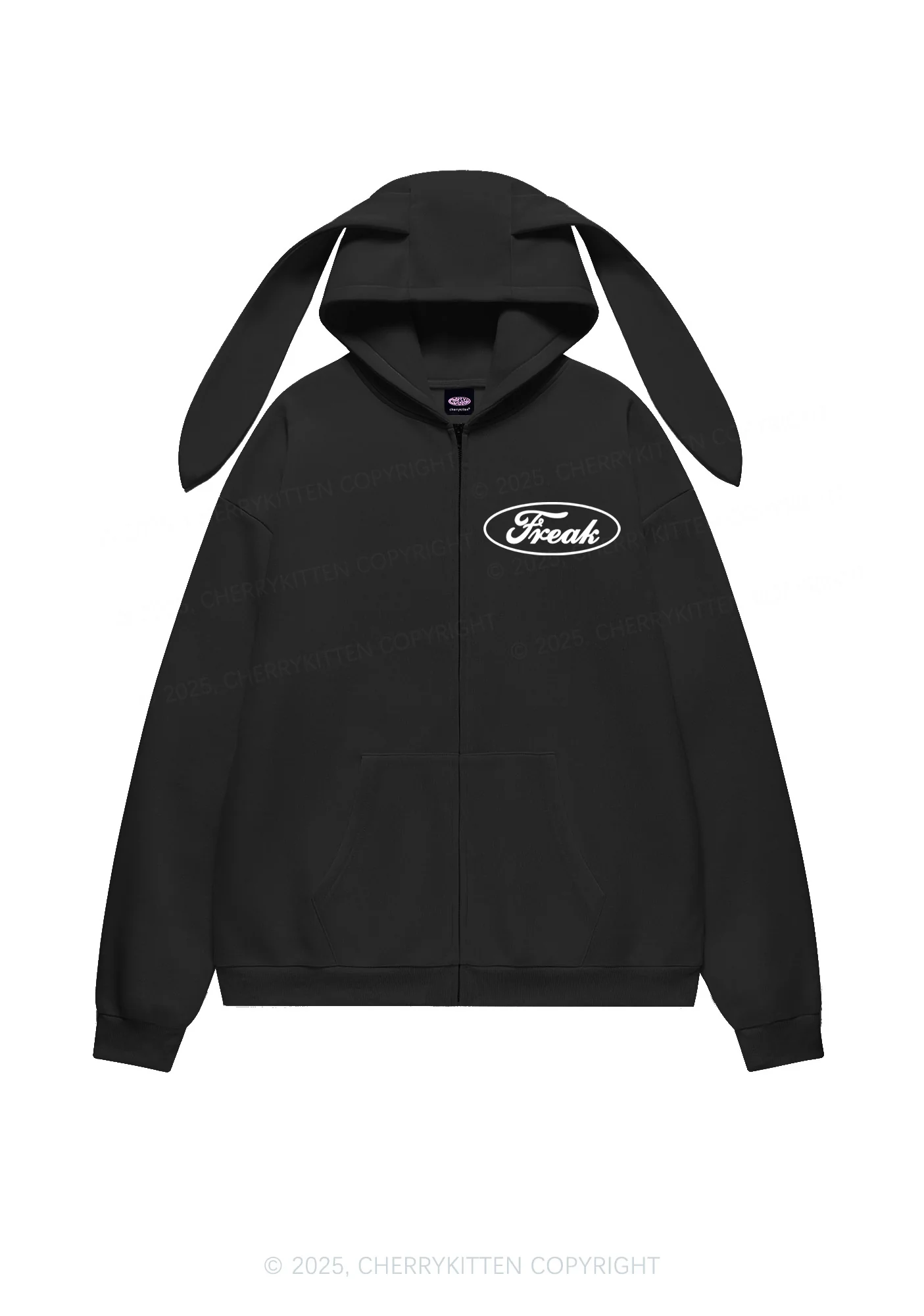 Oval Freak Y2K Bunny Ear Zip Hoodie Cherrykitten - Image 4