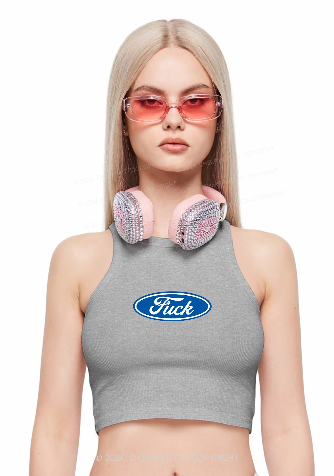Oval Fxxk Y2K Crop Tank Top Cherrykitten - Image 2