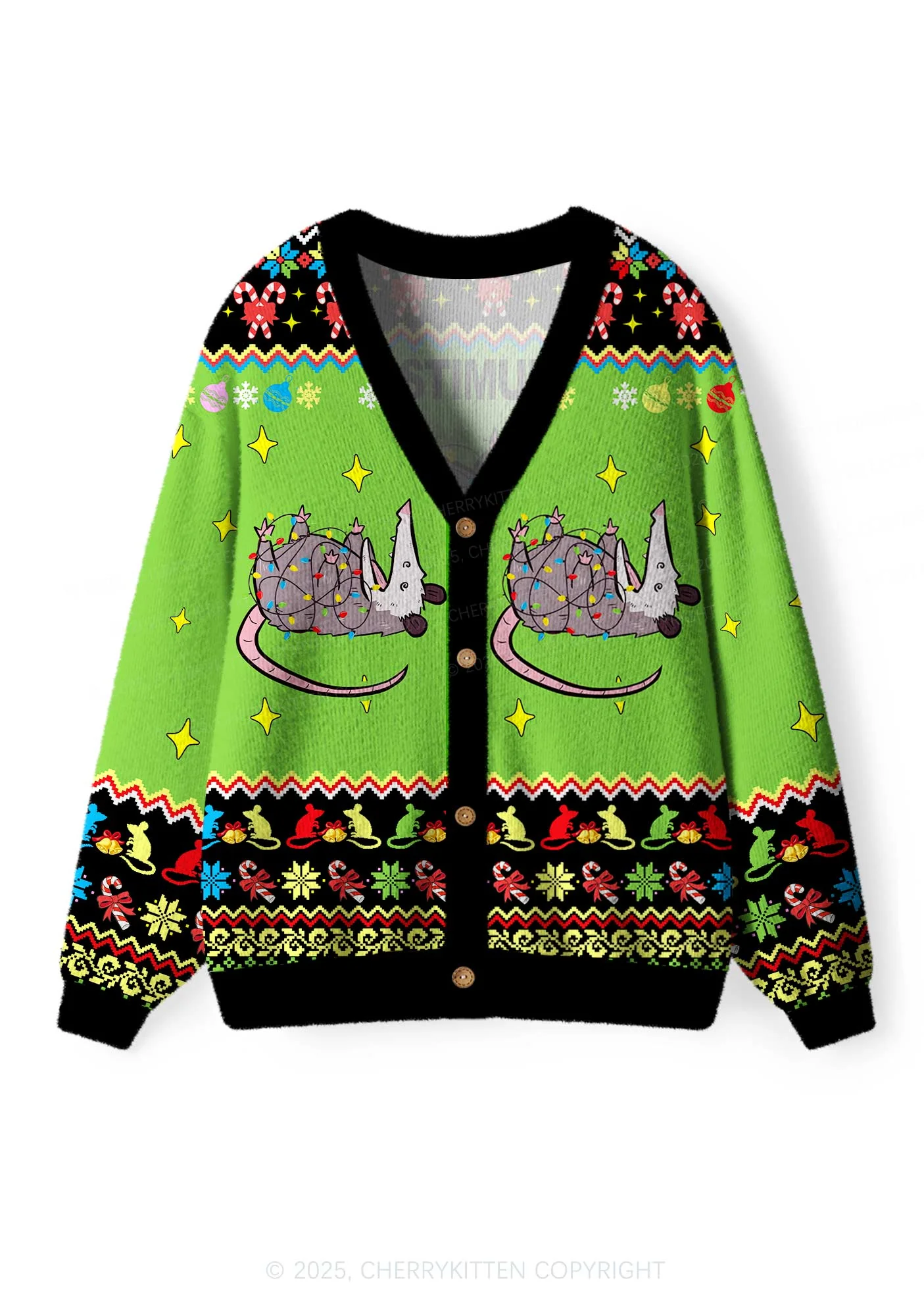 Overstimulated But Festive Y2K Christmas Cardigan Knit Sweatshirt Cherrykitten - Image 2