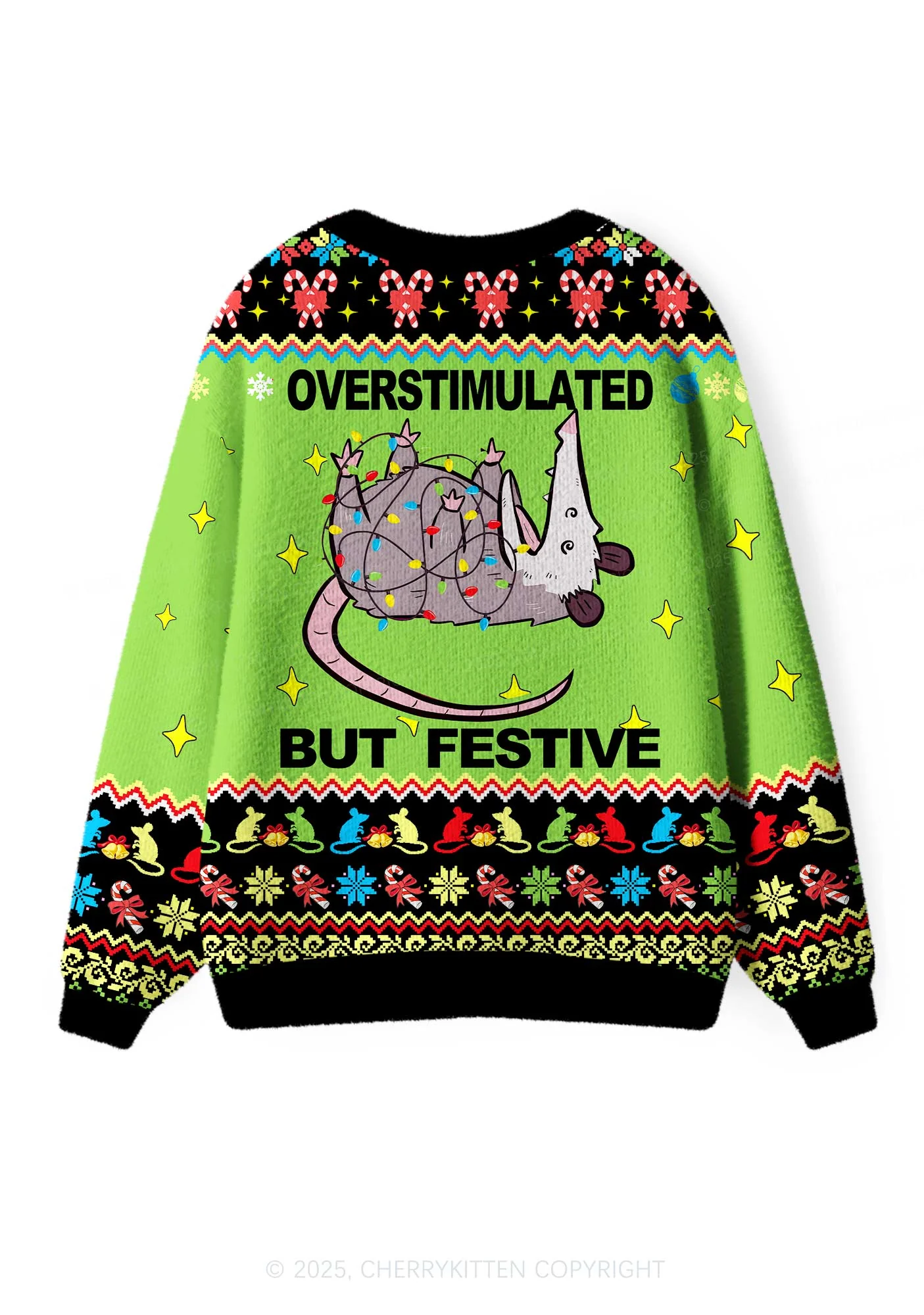 Overstimulated But Festive Y2K Christmas Cardigan Knit Sweatshirt Cherrykitten - Image 3