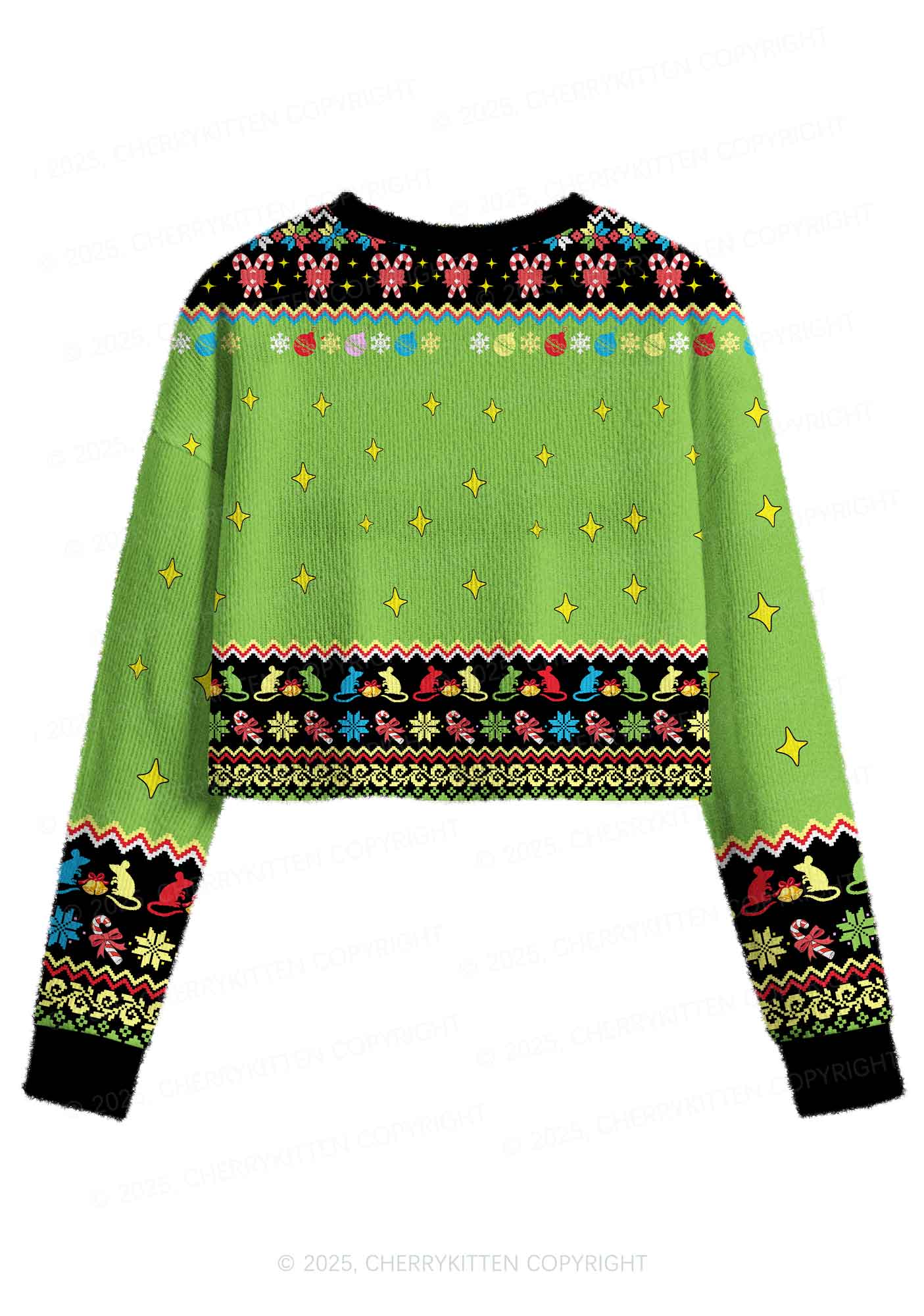 Overstimulated But Festive Y2K Christmas Crop Knit Sweatshirt Cherrykitten - Image 2