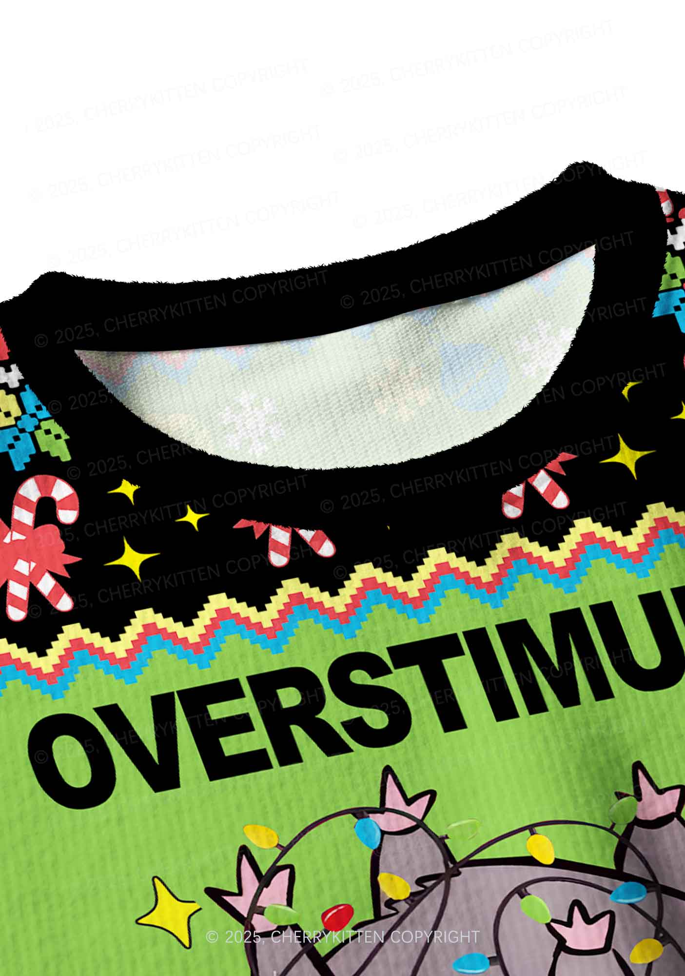 Overstimulated But Festive Y2K Christmas Crop Knit Sweatshirt Cherrykitten - Image 4