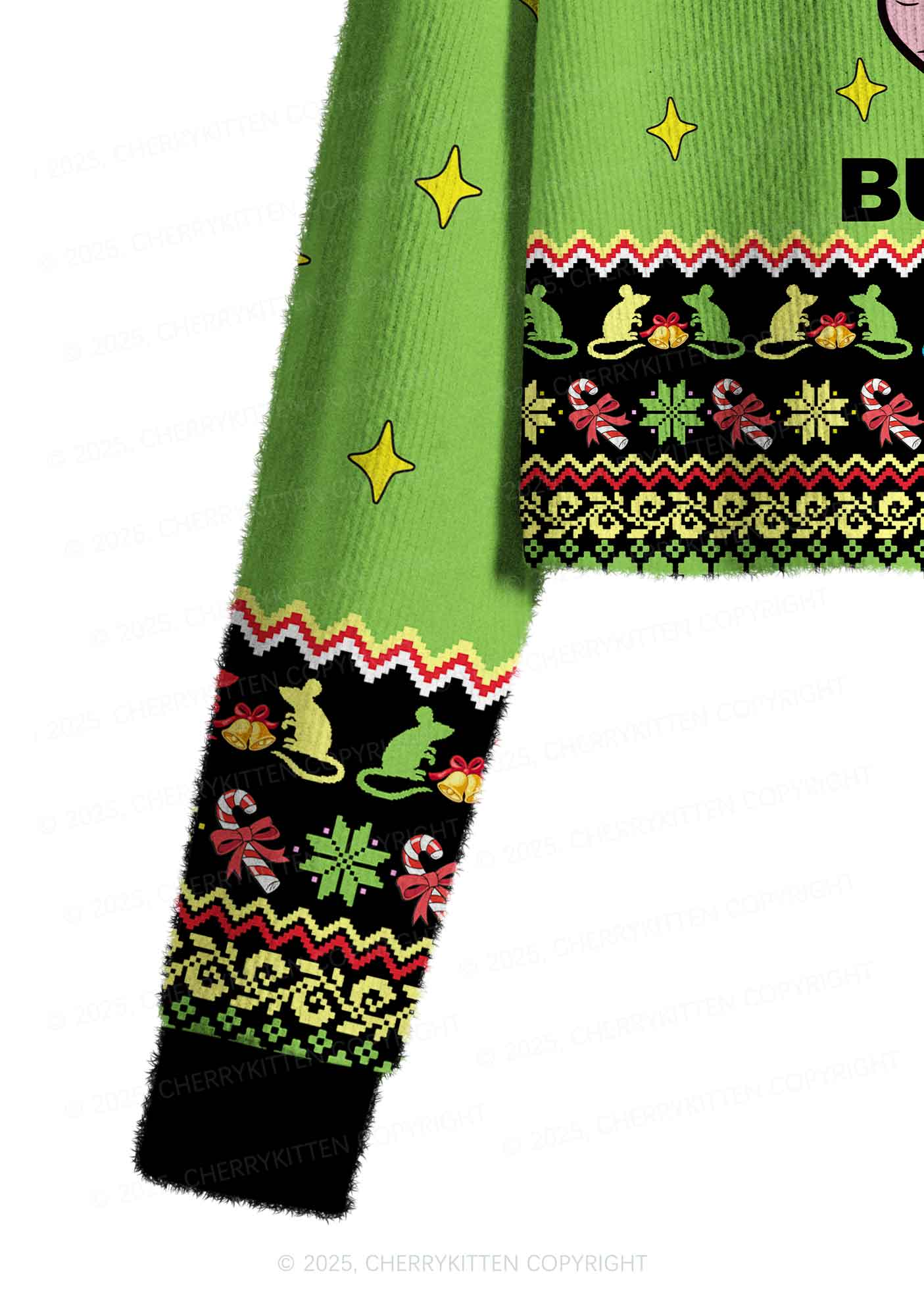 Overstimulated But Festive Y2K Christmas Crop Knit Sweatshirt Cherrykitten - Image 5