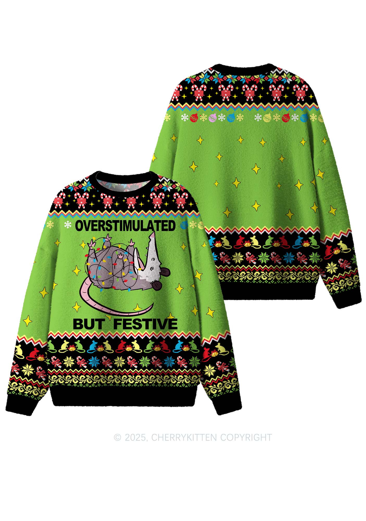 Overstimulated But Festive Y2K Christmas Knit Sweatshirt Cherrykitten - Image 3