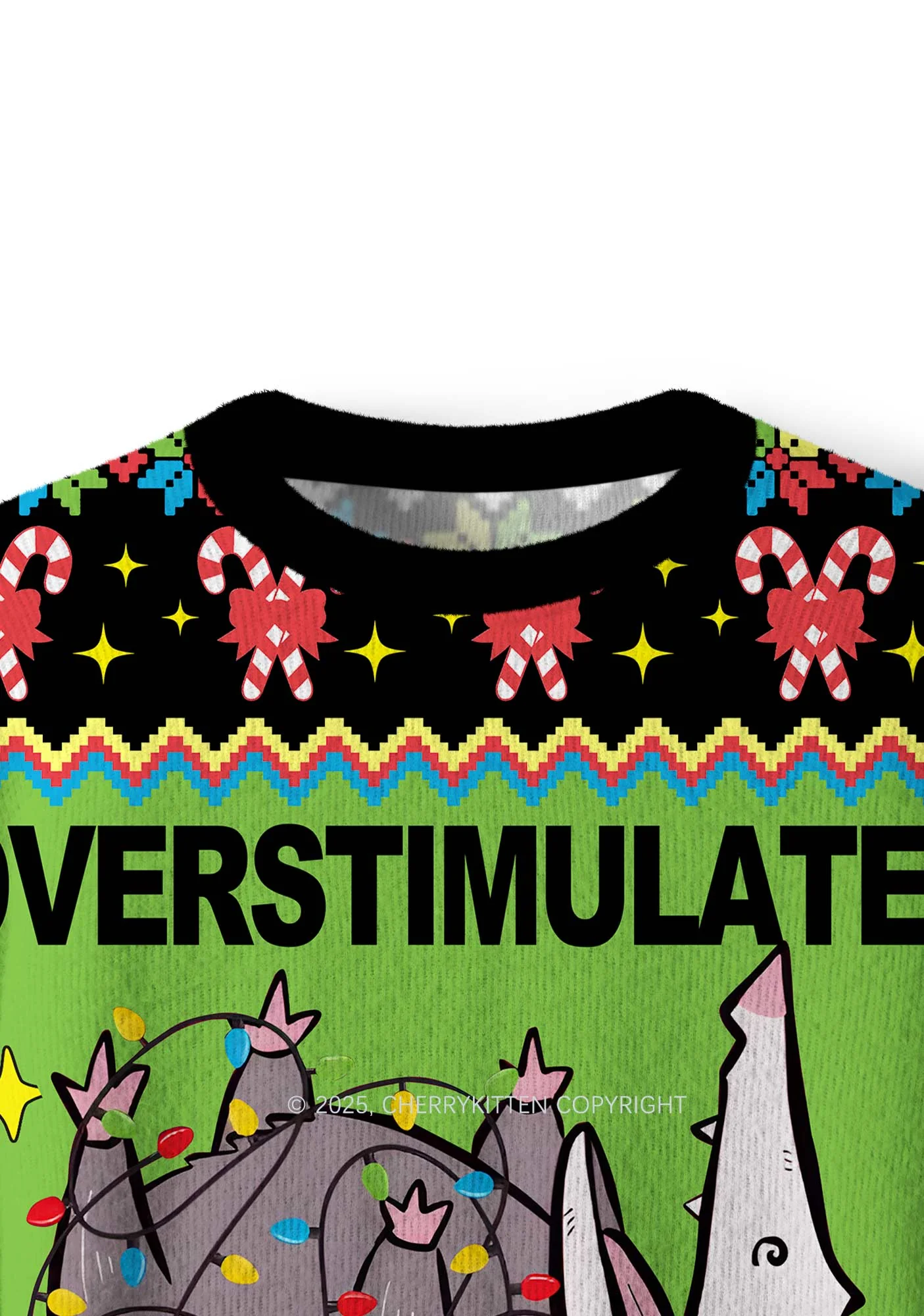Overstimulated But Festive Y2K Christmas Knit Sweatshirt Cherrykitten - Image 5