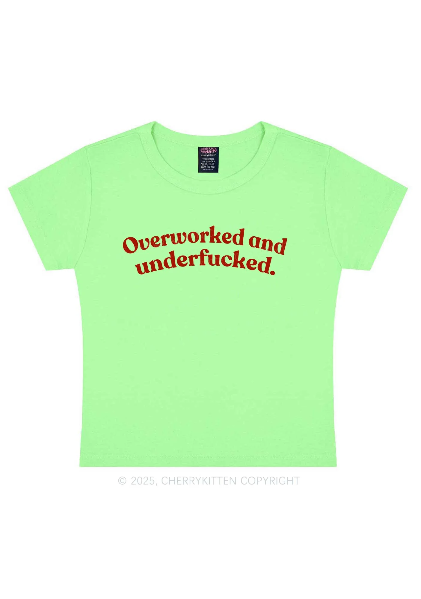 Overworked And Underfxcked Y2K Baby Tee Cherrykitten - Image 10