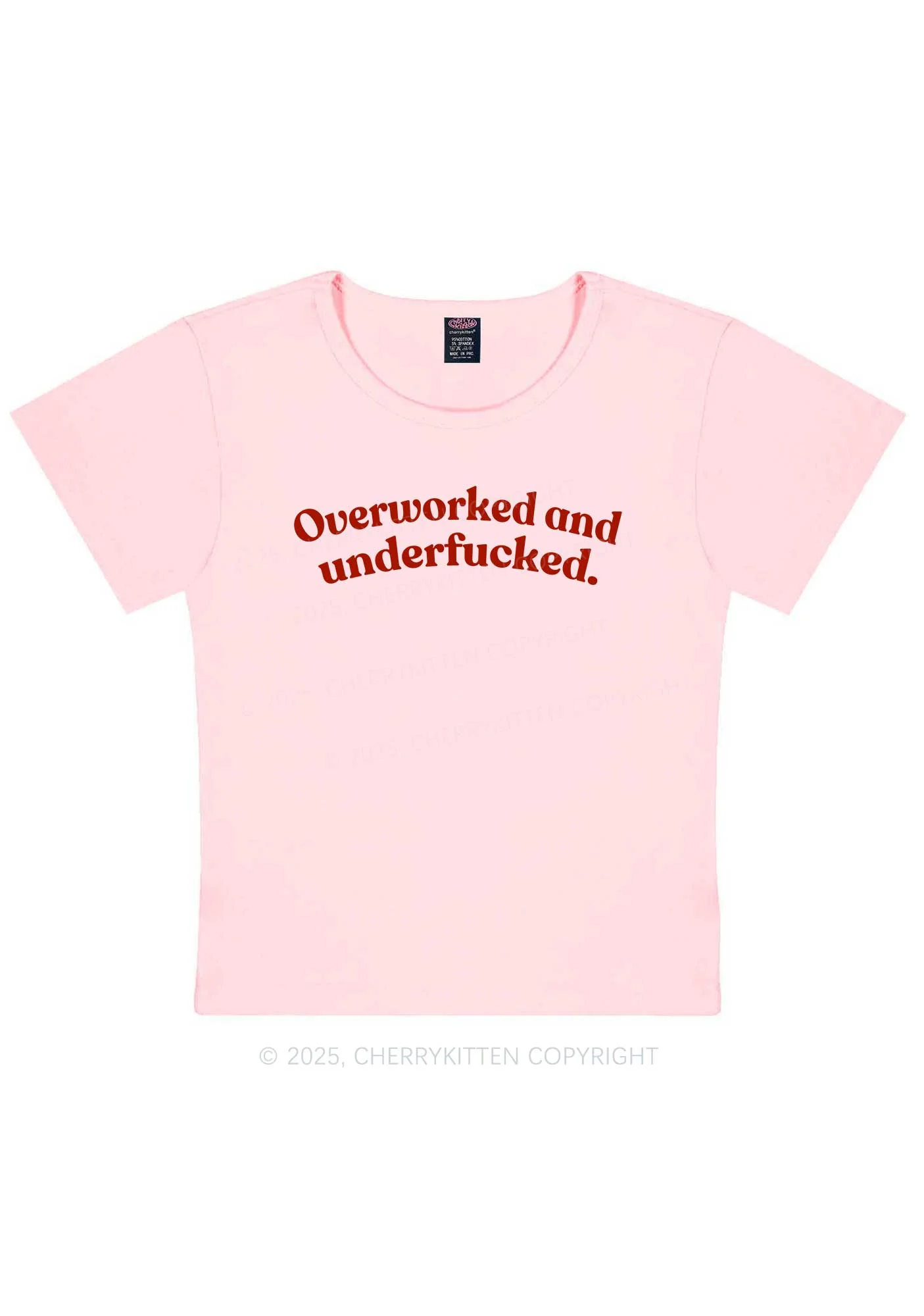 Overworked And Underfxcked Y2K Baby Tee Cherrykitten - Image 11