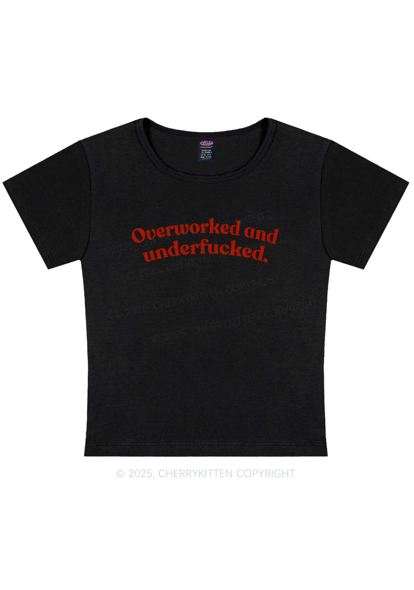 Overworked And Underfxcked Y2K Baby Tee Cherrykitten - Image 4