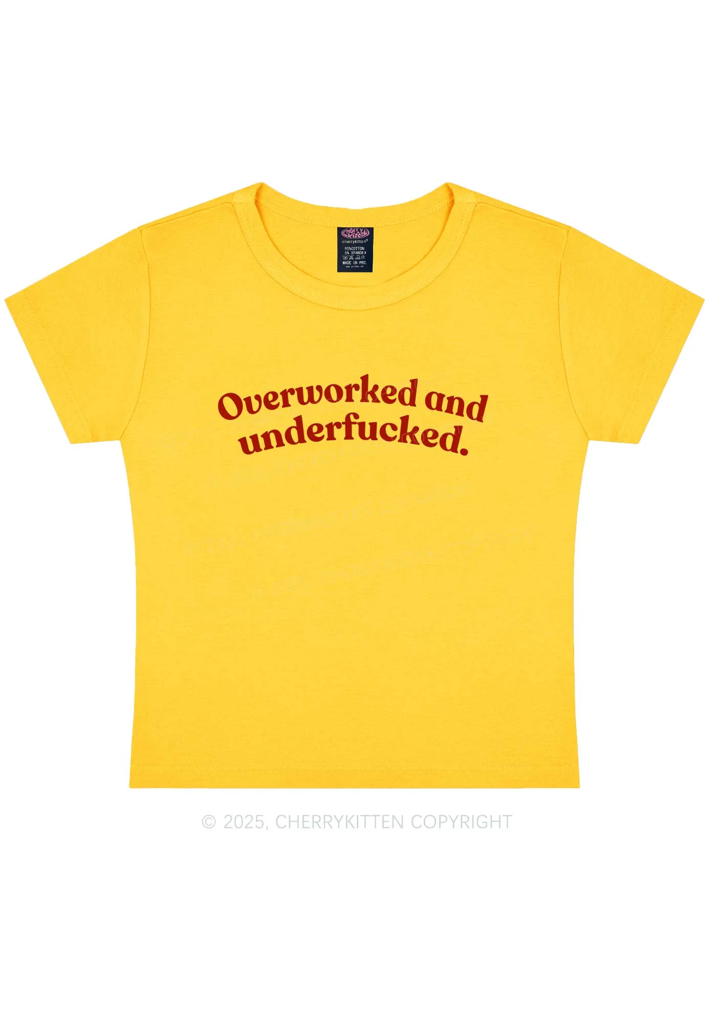 Overworked And Underfxcked Y2K Baby Tee Cherrykitten - Image 5