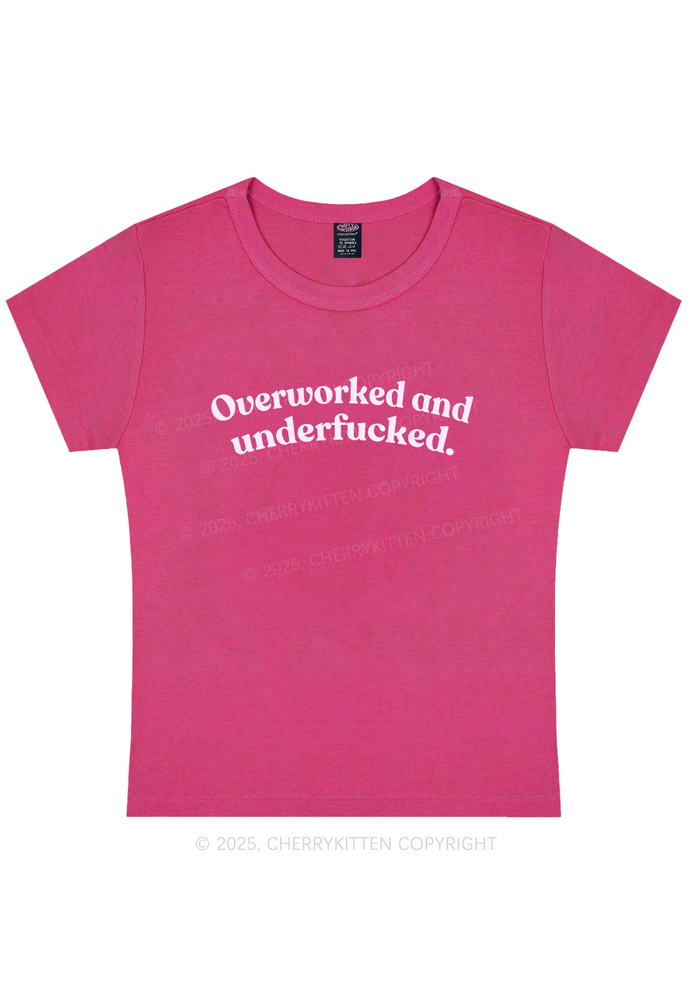 Overworked And Underfxcked Y2K Baby Tee Cherrykitten - Image 8