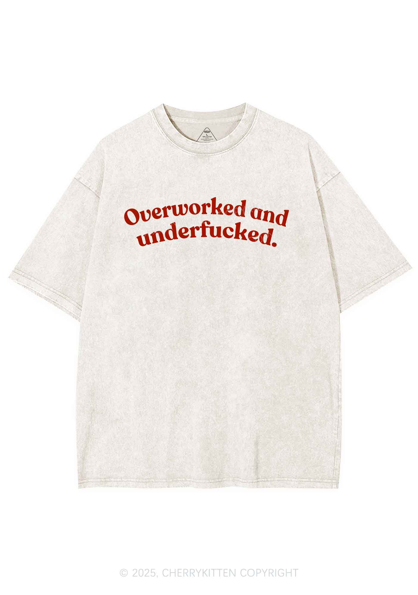 Overworked And Underfxcked Y2K Washed Tee Cherrykitten - Image 5