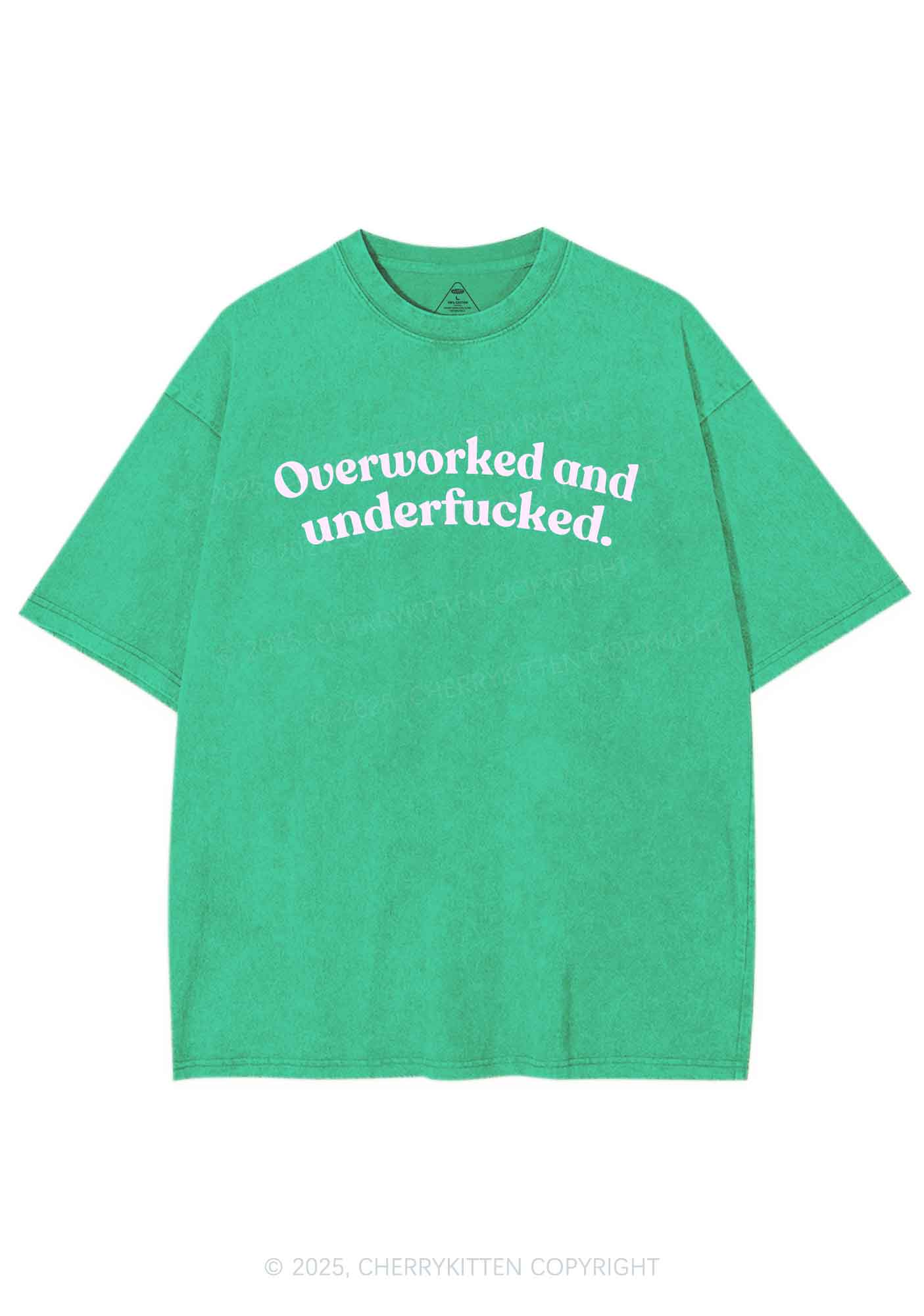 Overworked And Underfxcked Y2K Washed Tee Cherrykitten - Image 7