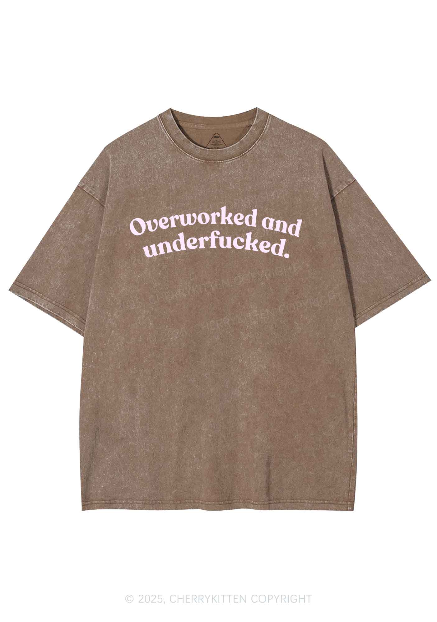 Overworked And Underfxcked Y2K Washed Tee Cherrykitten - Image 8