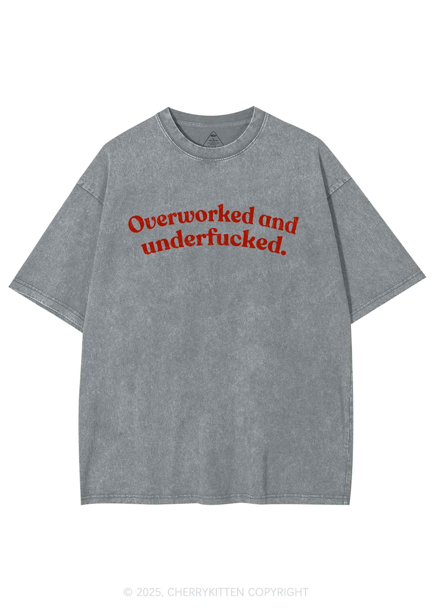 Overworked And Underfxcked Y2K Washed Tee Cherrykitten - Image 9