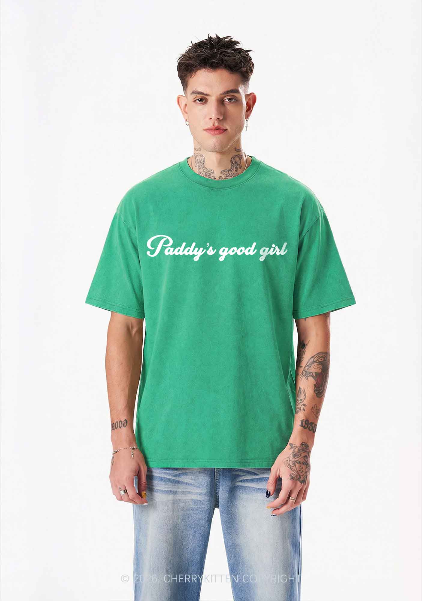 Paddys Good Girl St Patricks Y2K Shirts Washed Tee Cherrykitten - Image 2