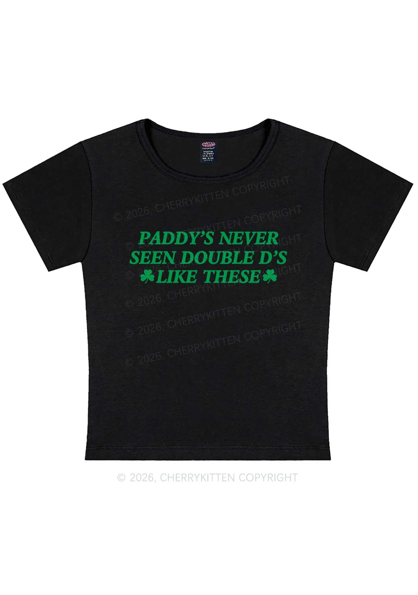 Paddys Never Seen Double D St Patricks Y2K Baby Tee Cherrykitten - Image 2