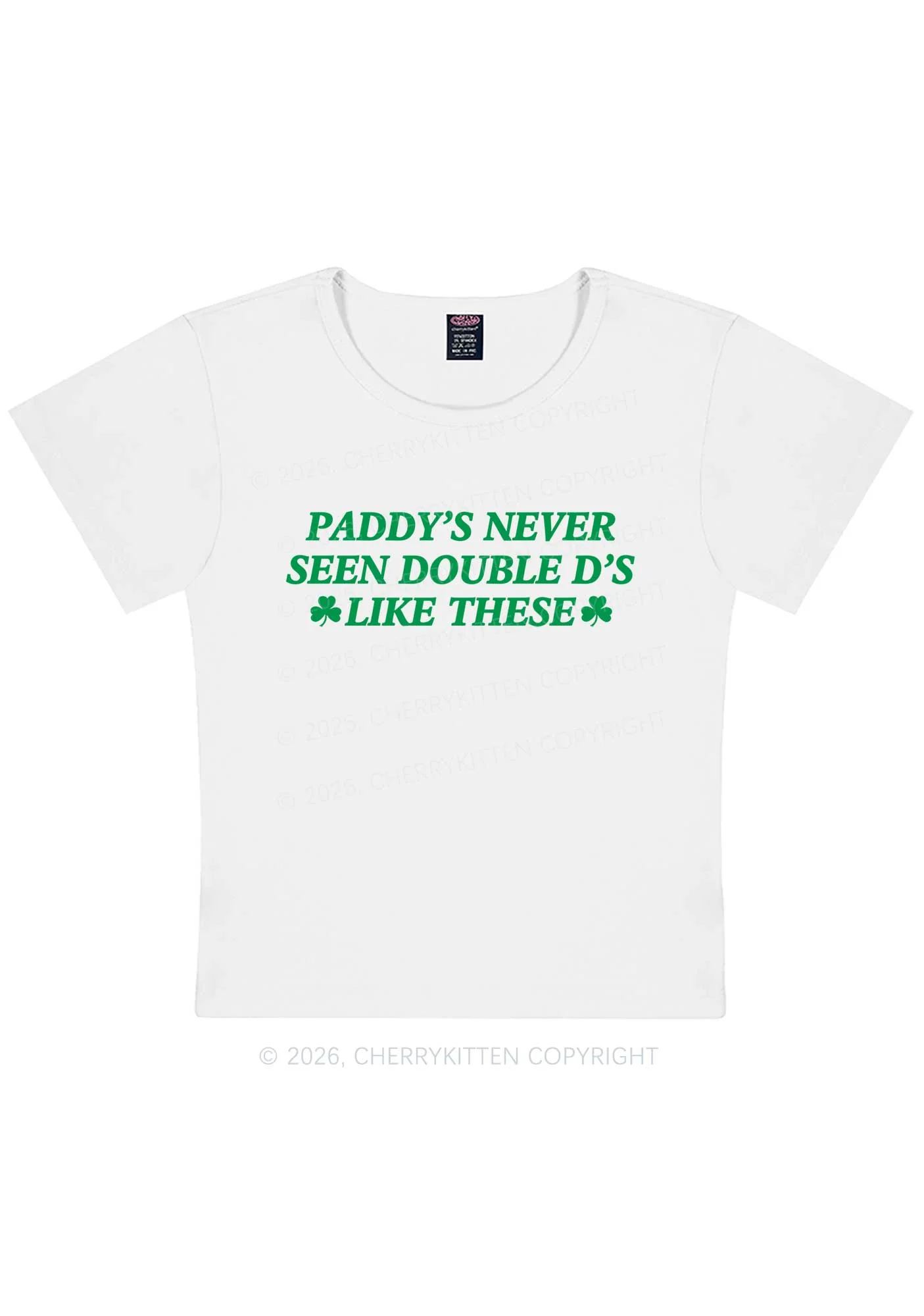 Paddys Never Seen Double D St Patricks Y2K Baby Tee Cherrykitten - Image 3