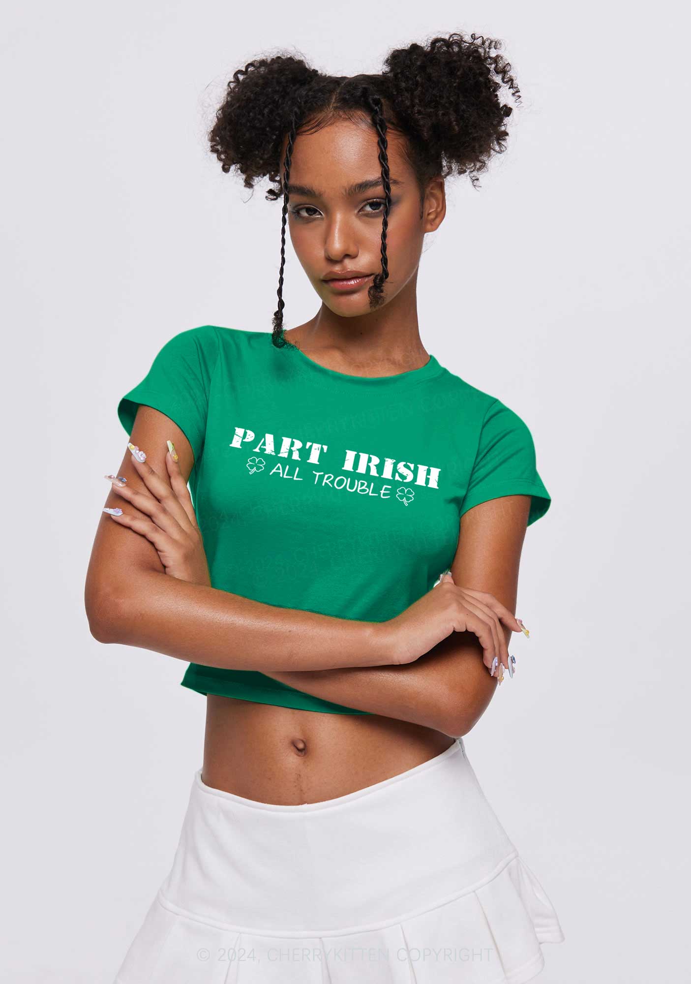 Part Irish All Trouble St Patricks Y2K Baby Tee Cherrykitten - Image 2