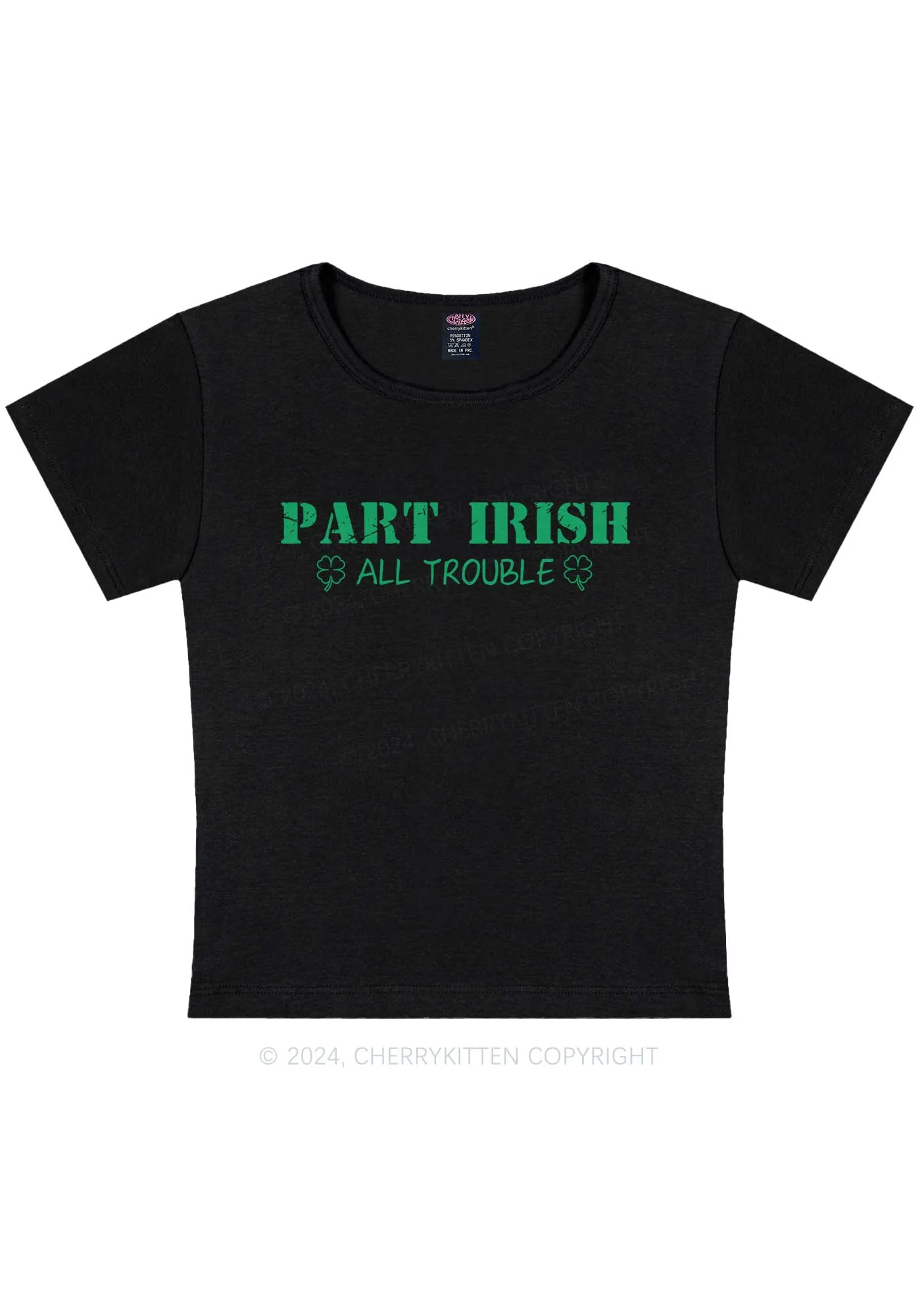 Part Irish All Trouble St Patricks Y2K Baby Tee Cherrykitten - Image 4