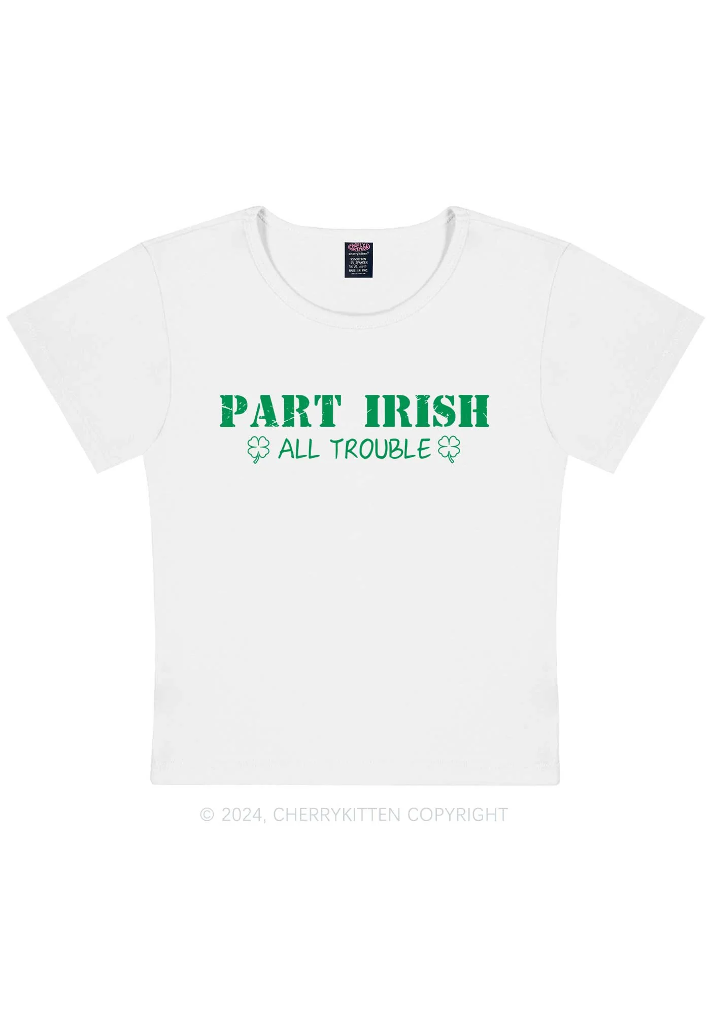 Part Irish All Trouble St Patricks Y2K Baby Tee Cherrykitten - Image 5