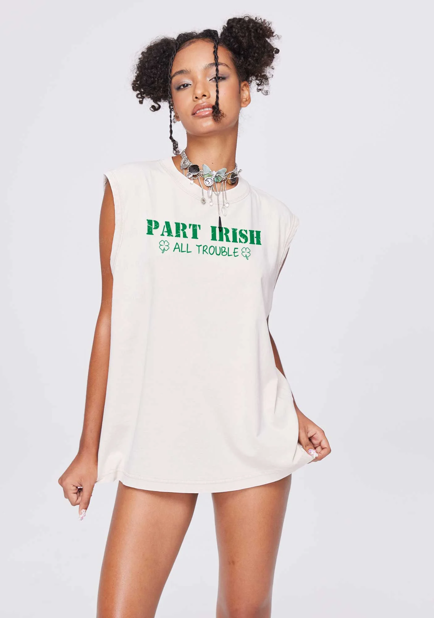 Part Irish All Trouble St Patricks Y2K Washed Tank Cherrykitten - Image 2