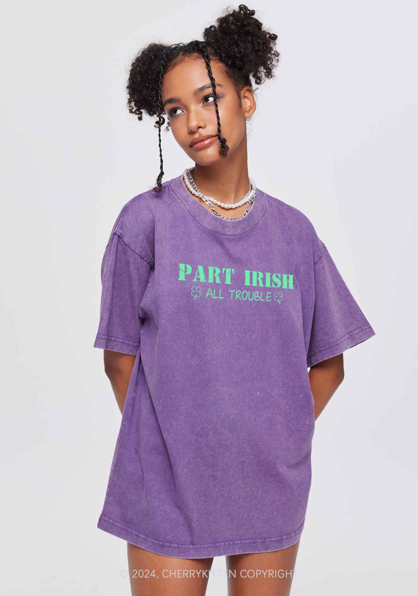 Part Irish All Trouble St Patricks Y2K Washed Tee Cherrykitten - Image 4