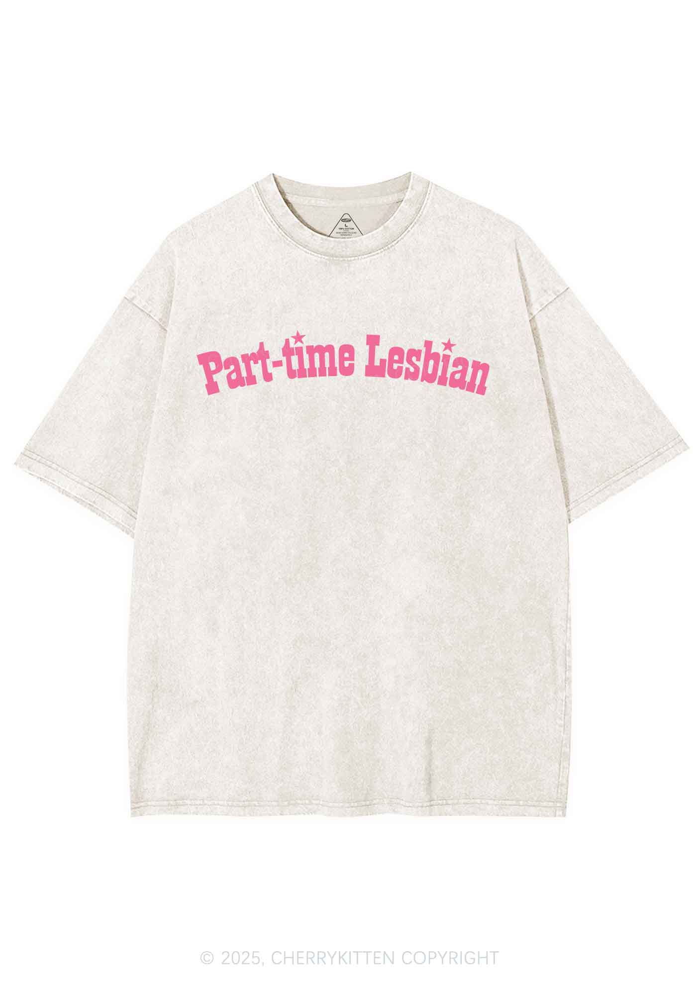Part Time Lesbian Pride Y2K Shirts Washed Tee Cherrykitten - Image 3