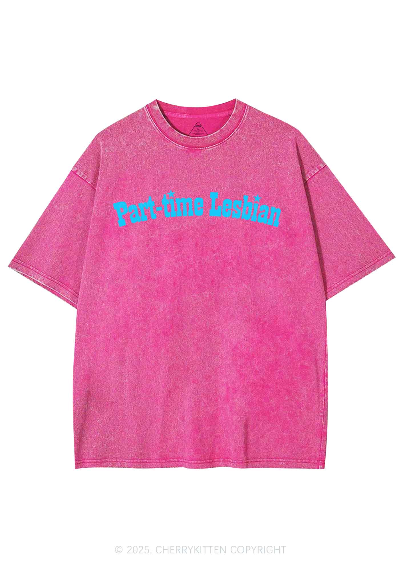 Part Time Lesbian Pride Y2K Shirts Washed Tee Cherrykitten - Image 4