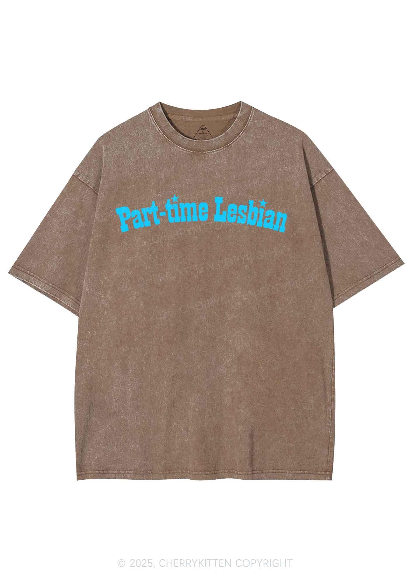 Part Time Lesbian Pride Y2K Shirts Washed Tee Cherrykitten - Image 6