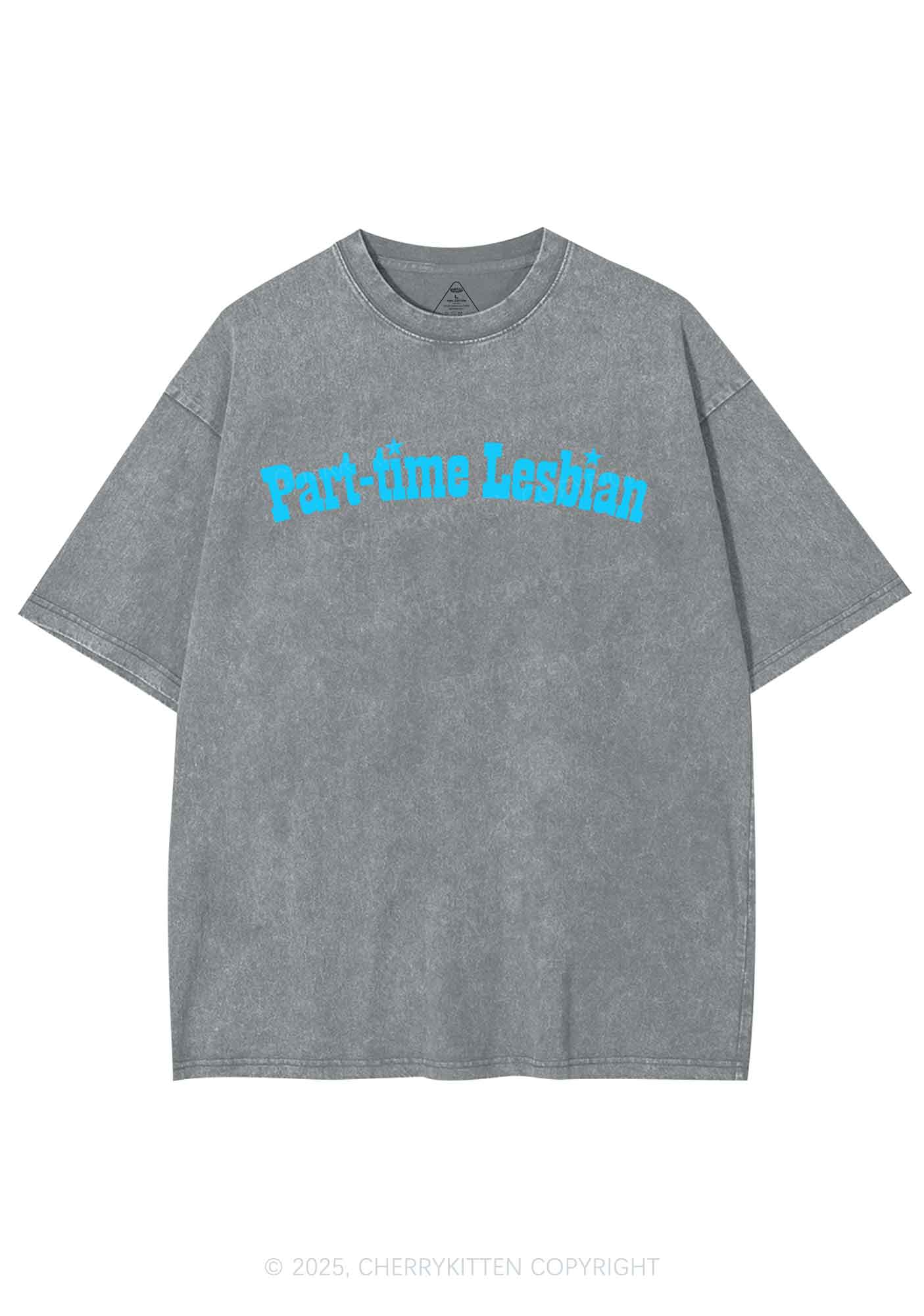 Part Time Lesbian Pride Y2K Shirts Washed Tee Cherrykitten - Image 7