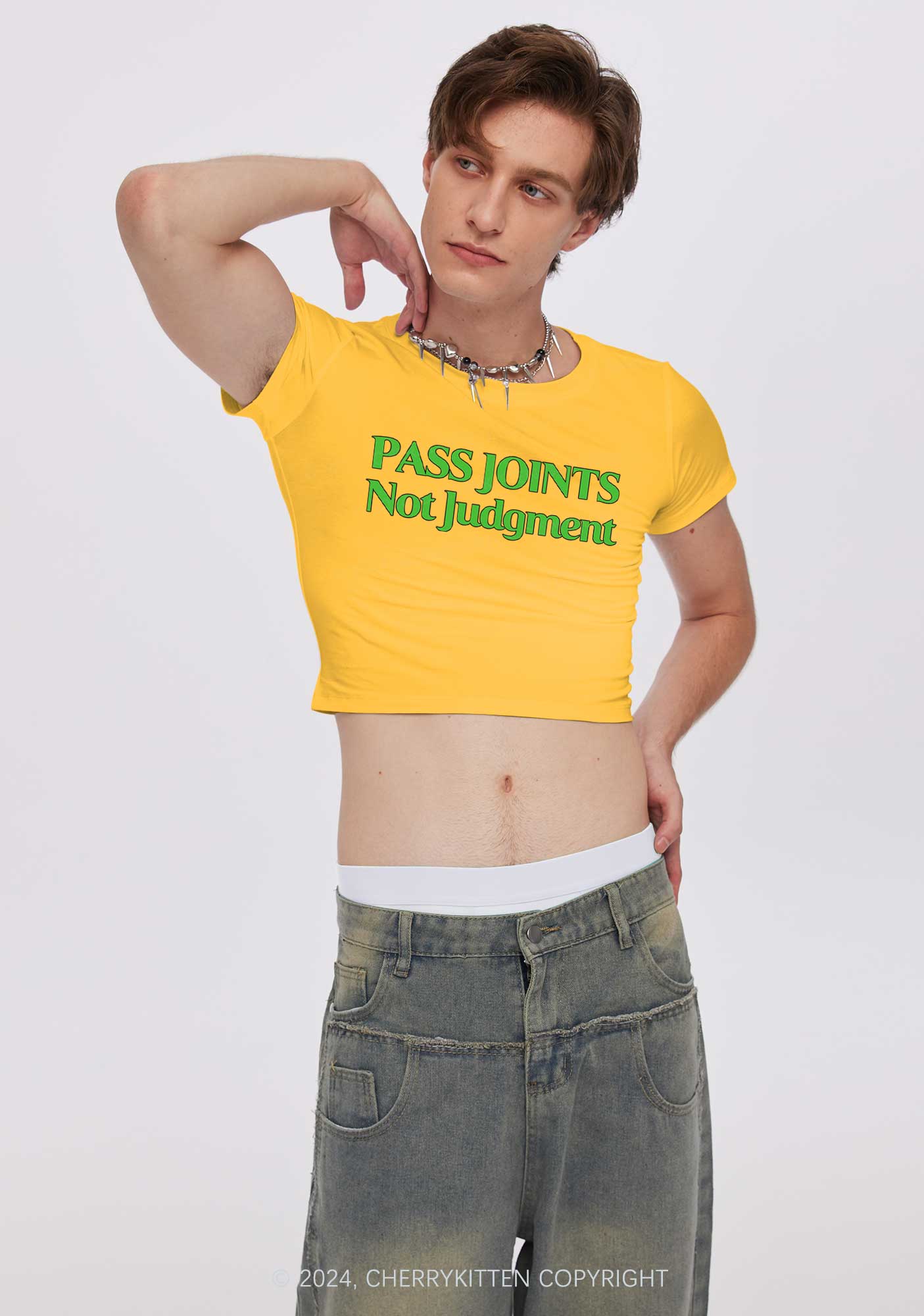 Pass Joints Not Judgment Y2K Baby Tee Cherrykitten - Image 2