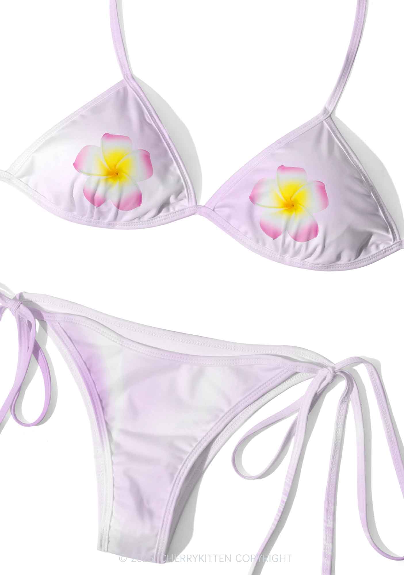 Pastel Plumeria Sparkle Y2K Print Bikini Set Cherrykitten - Image 3