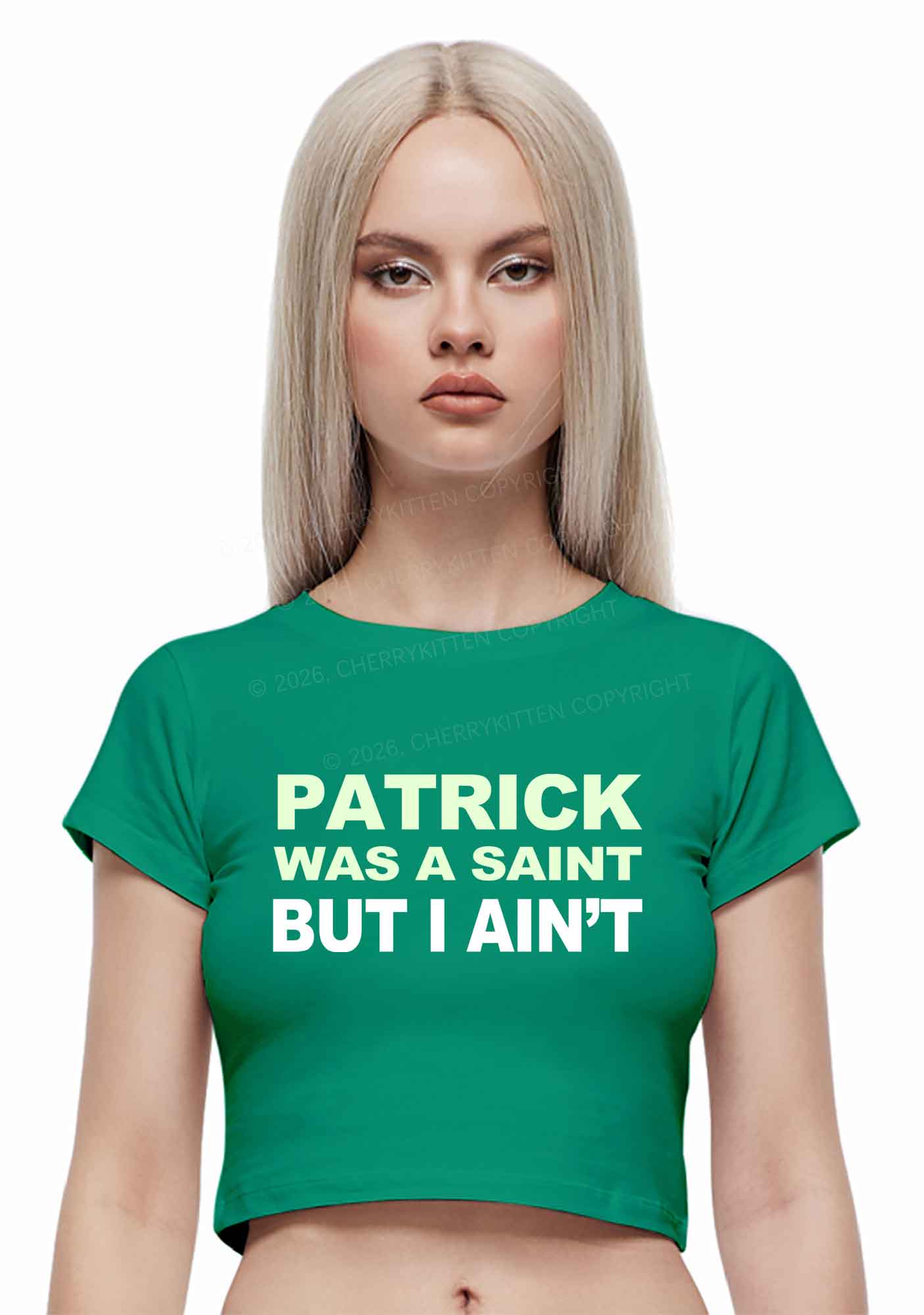 Patrick Was A Saint St Patricks Y2K Baby Tee Cherrykitten - Image 2