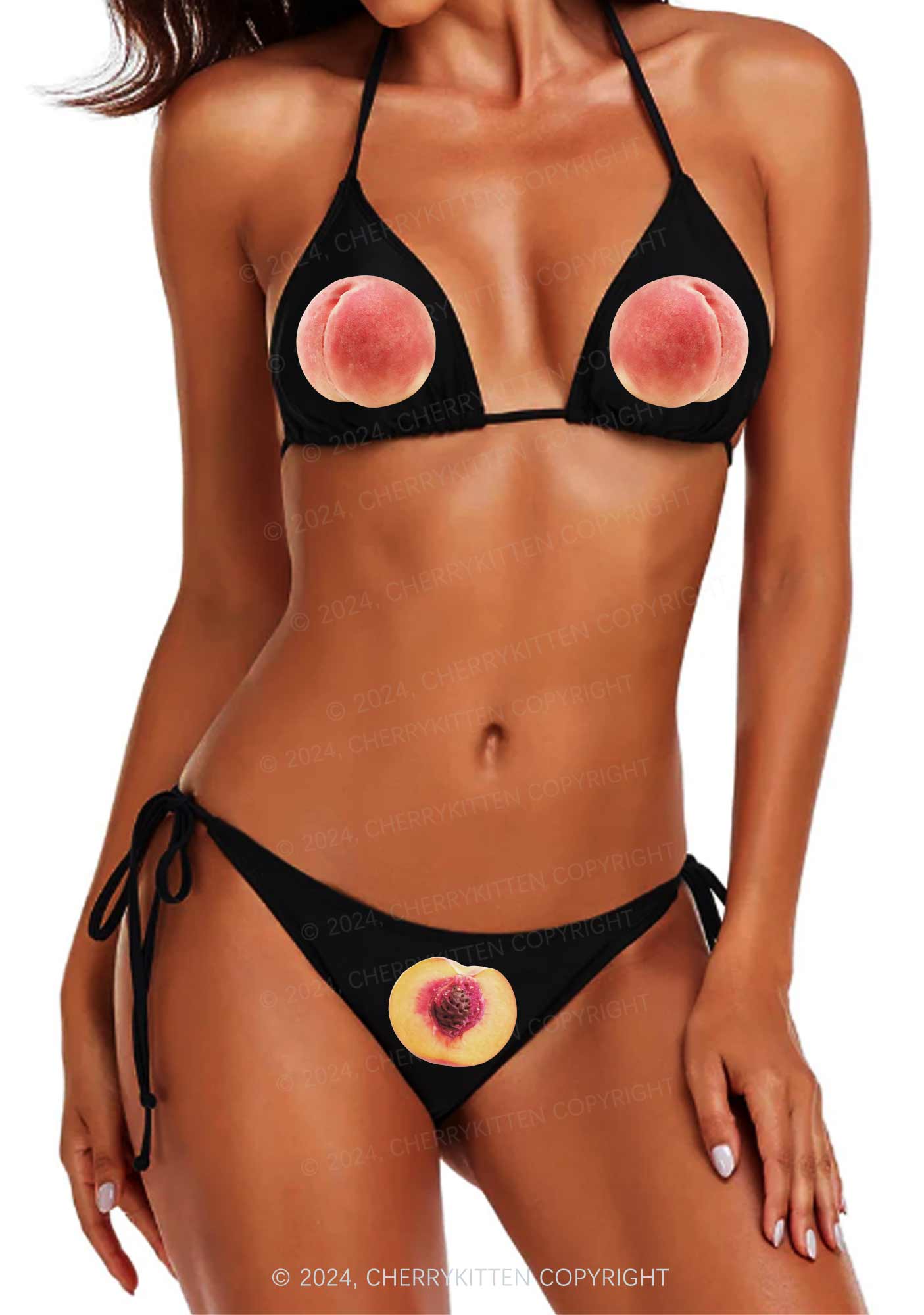 Peach Y2K Halter Triangle Bikini Set Cherrykitten - Image 2