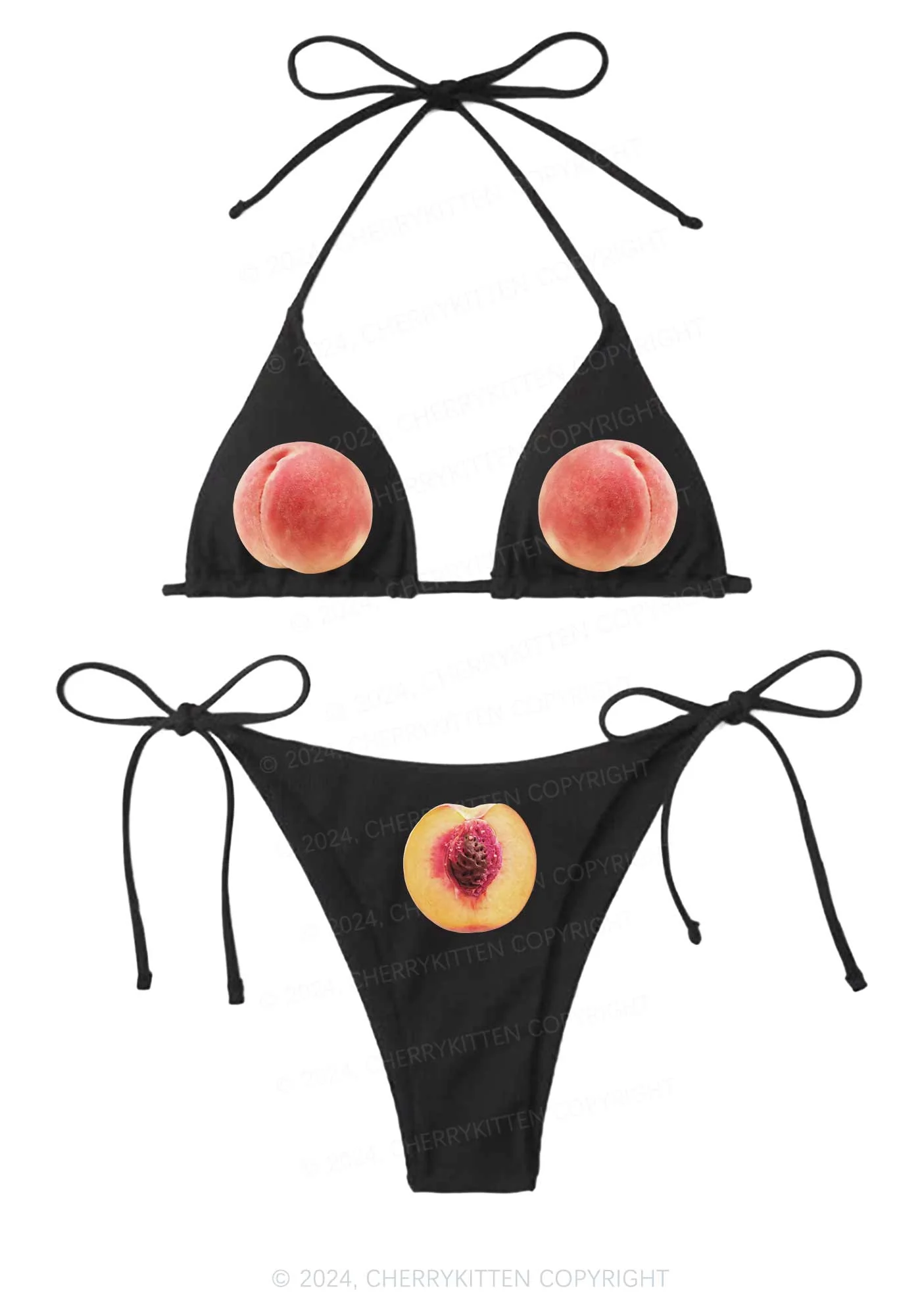 Peach Y2K Halter Triangle Bikini Set Cherrykitten - Image 3