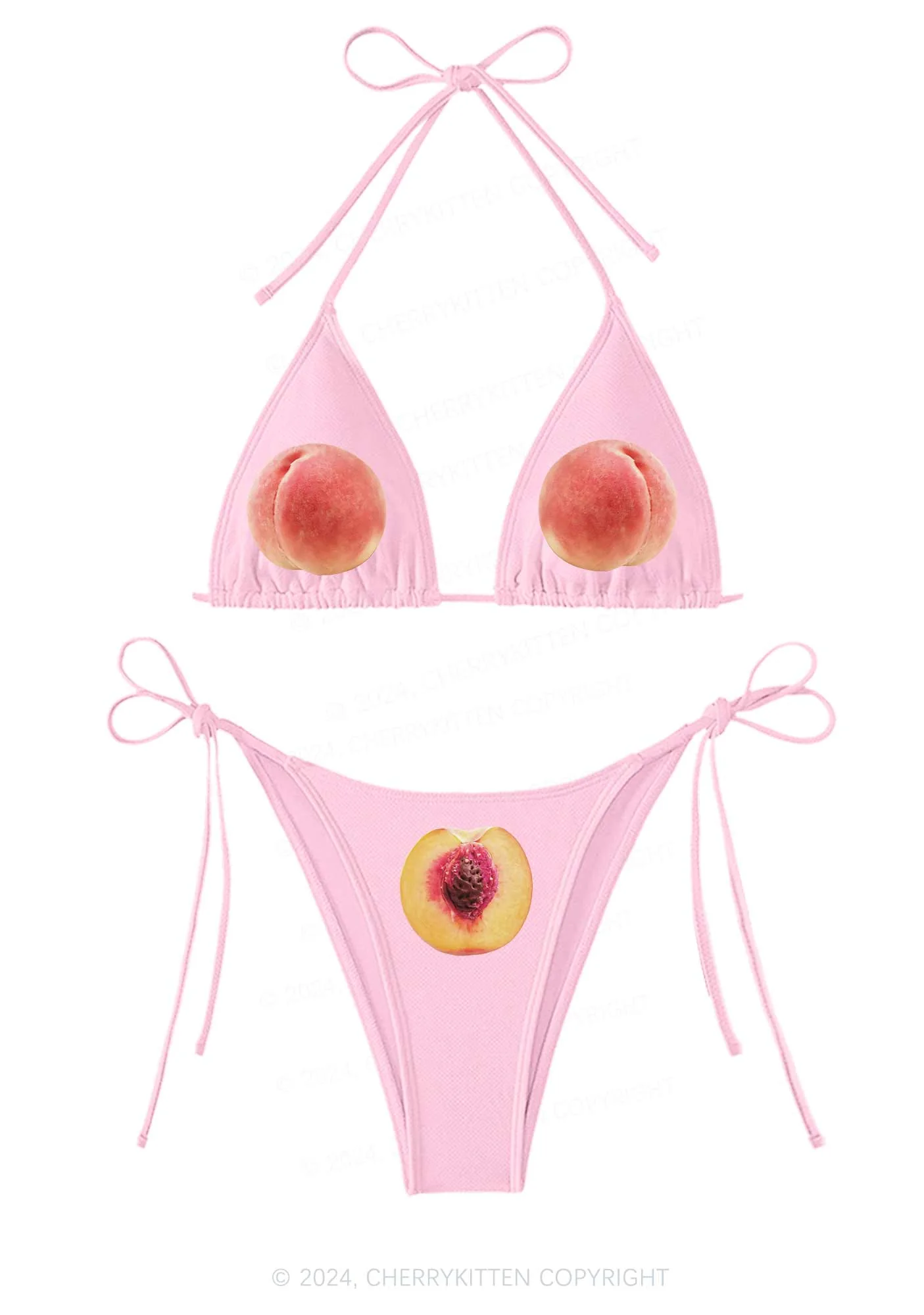 Peach Y2K Halter Triangle Bikini Set Cherrykitten - Image 4