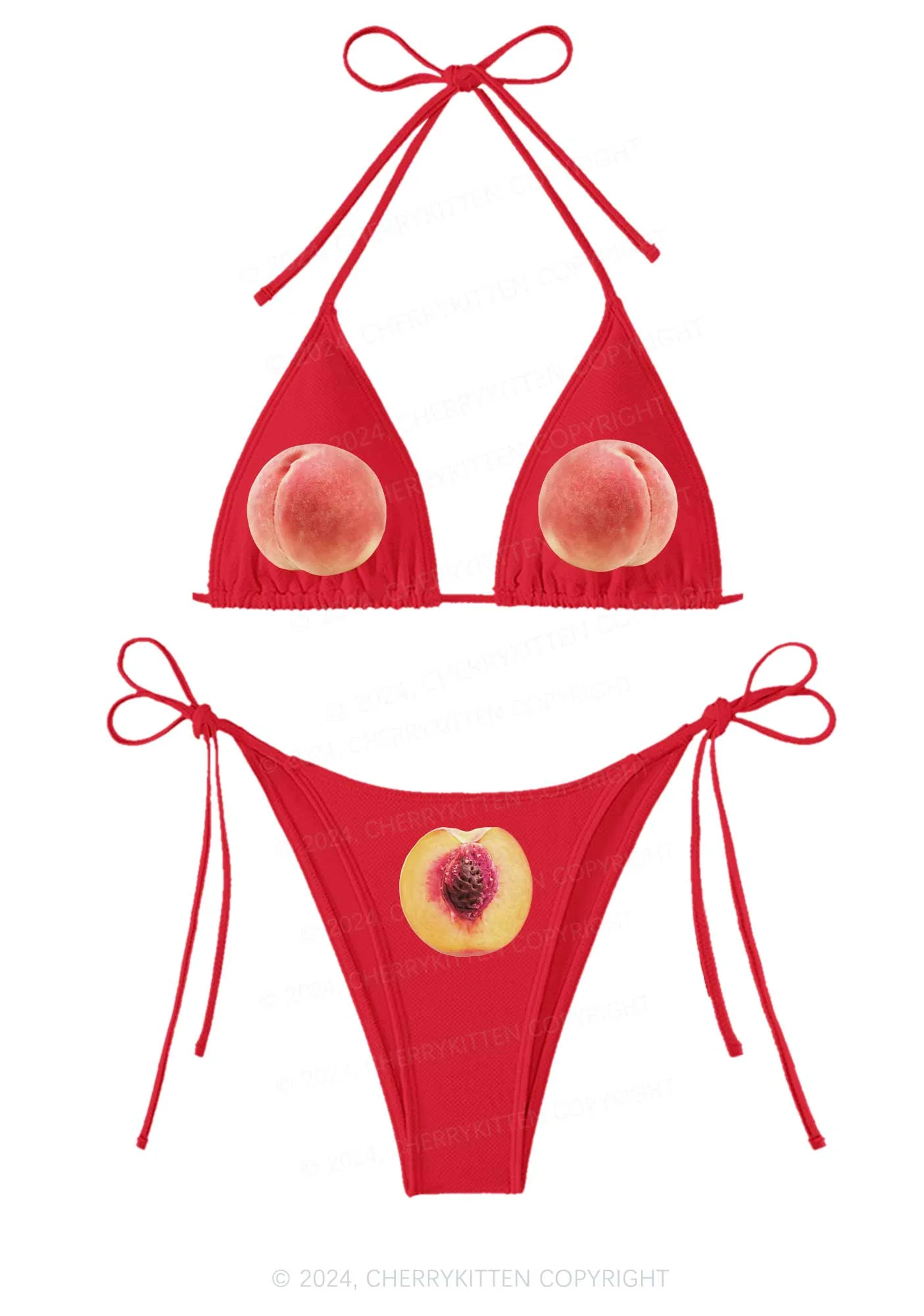 Peach Y2K Halter Triangle Bikini Set Cherrykitten - Image 5